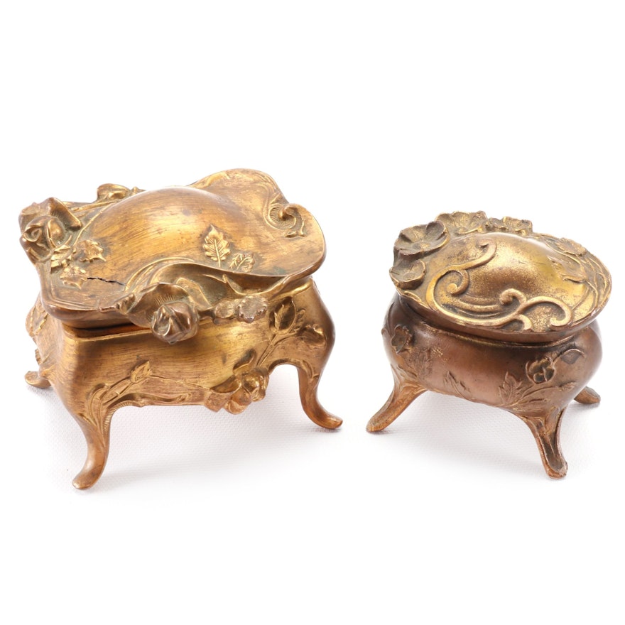 Art Nouveau Gilt Metal Vanity Caskets, Early 20th Century