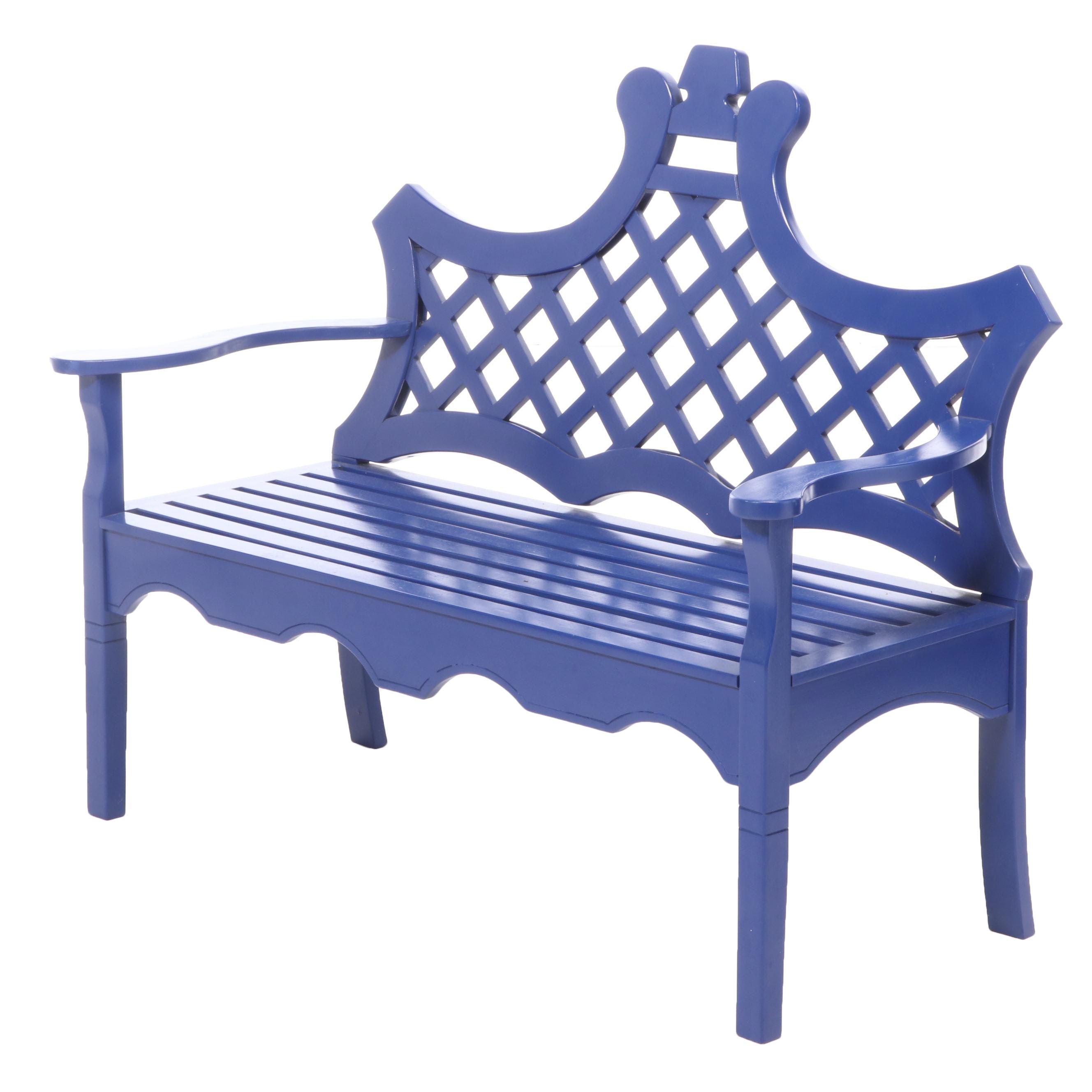 Contemporary "Luciana" Blue-Painted Wood Bench