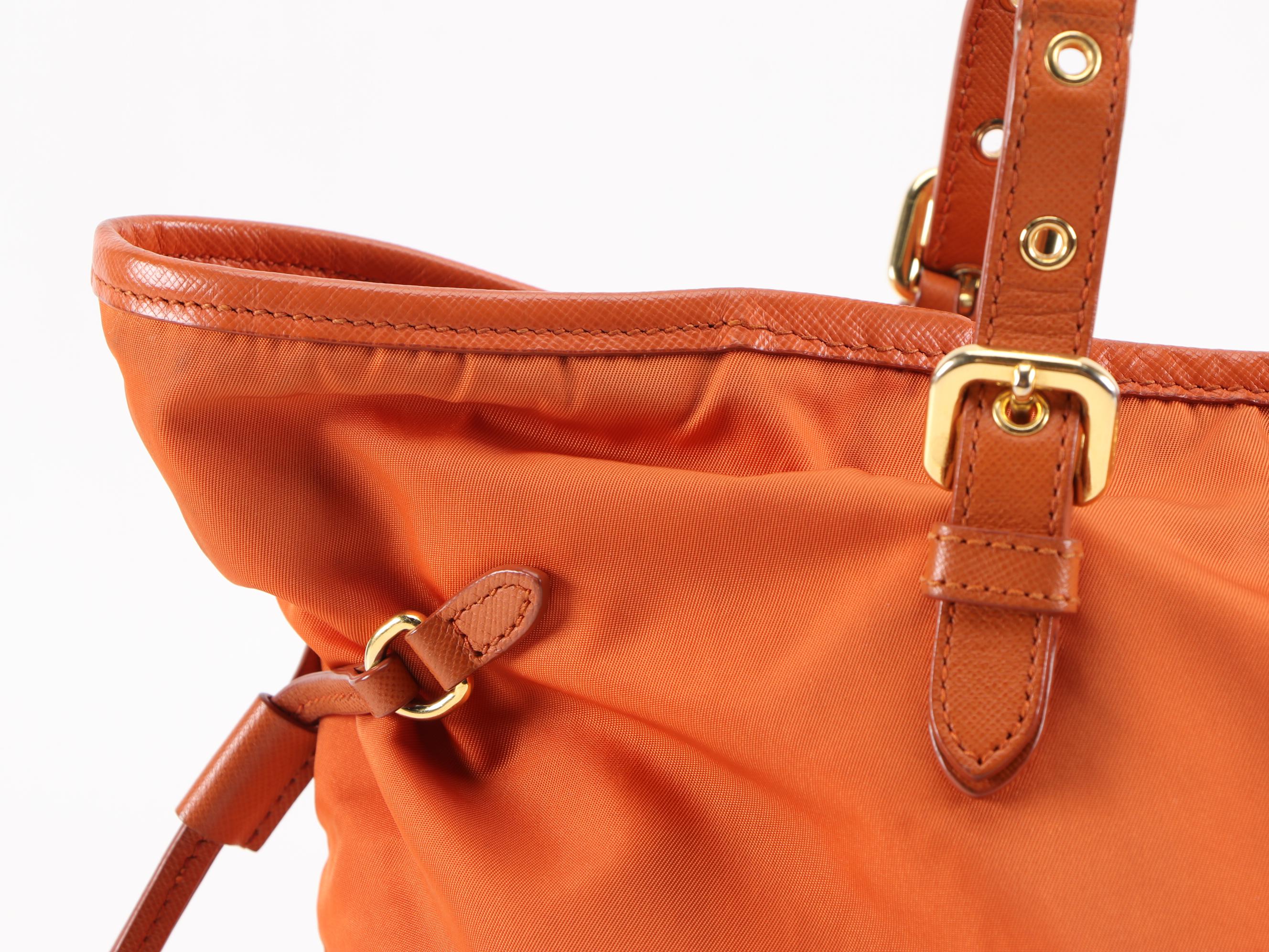Prada Tote Bag in Papaya Tessuto Nylon and Saffiano Leather Trim