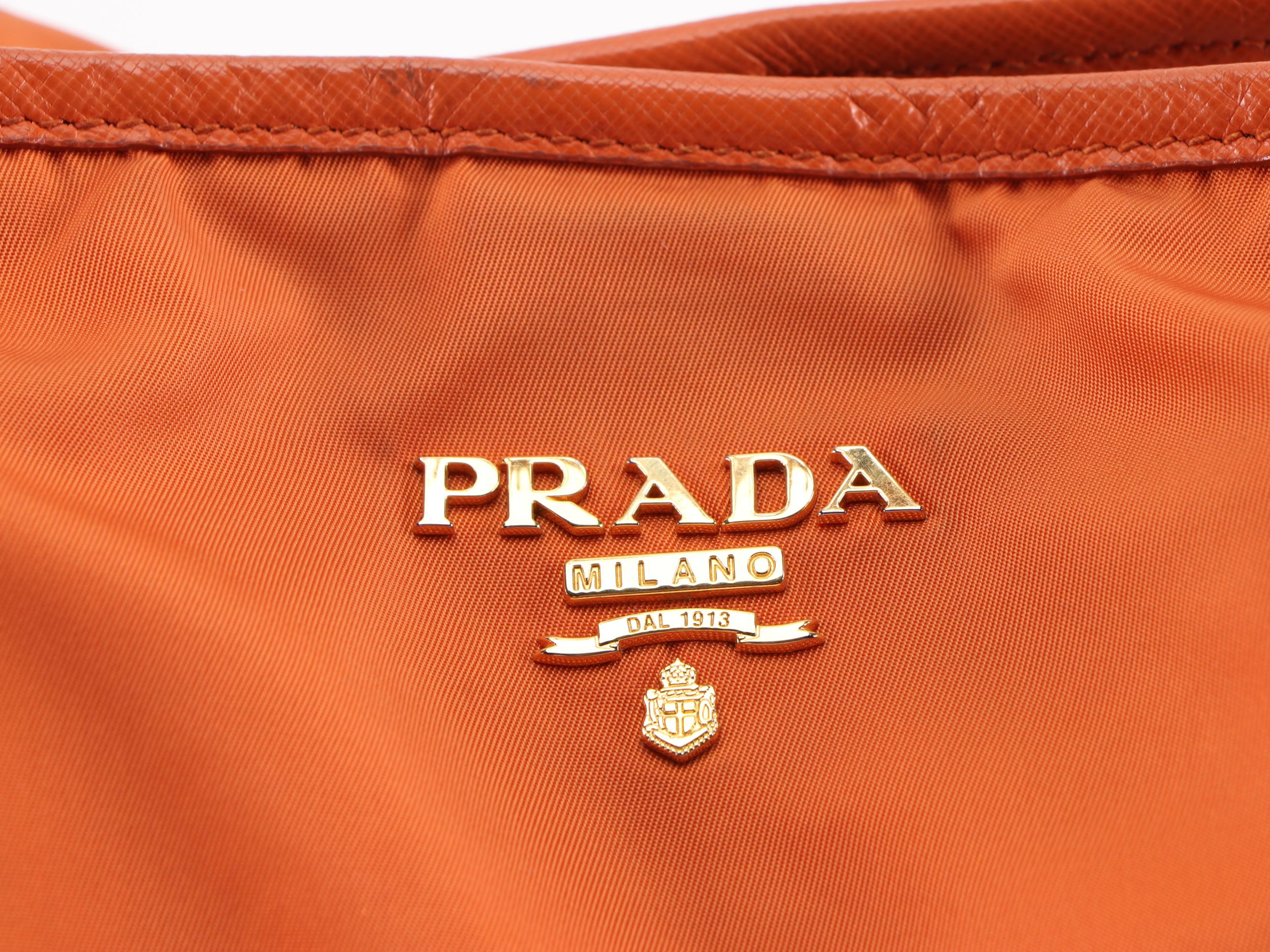 Prada Tote Bag in Papaya Tessuto Nylon and Saffiano Leather Trim