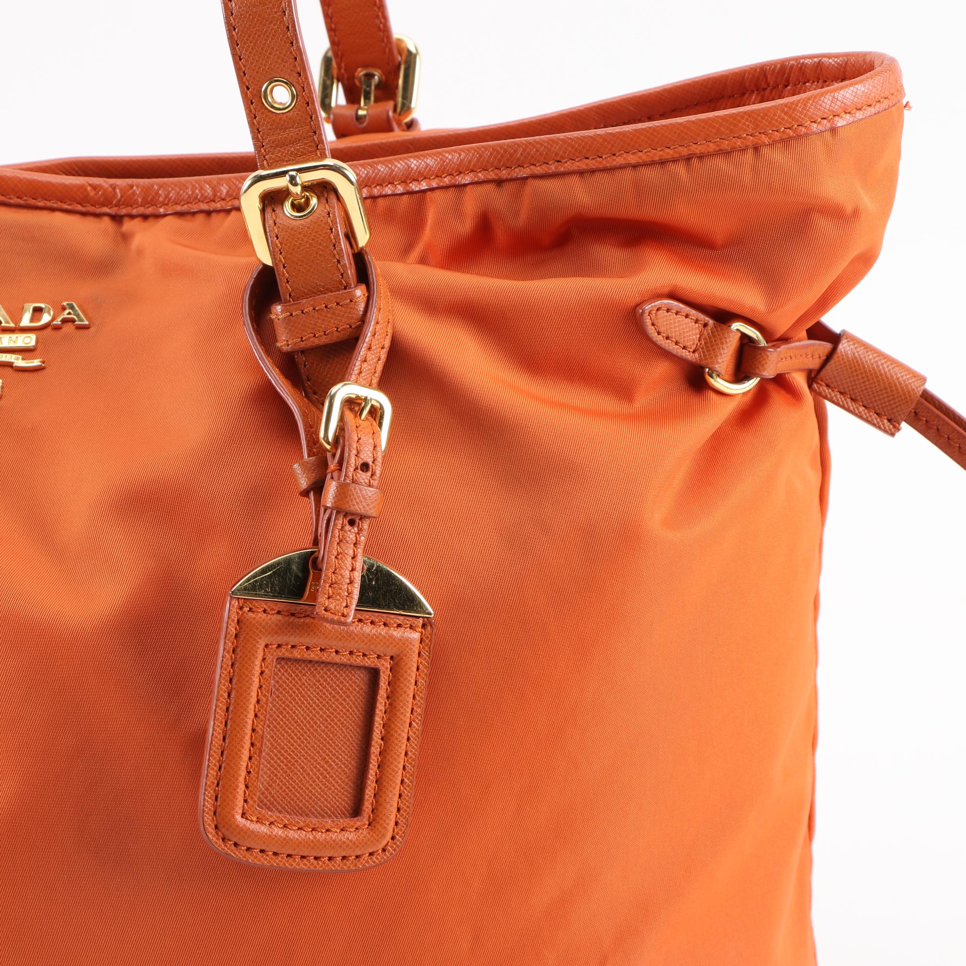 Prada Tote Bag in Papaya Tessuto Nylon and Saffiano Leather Trim