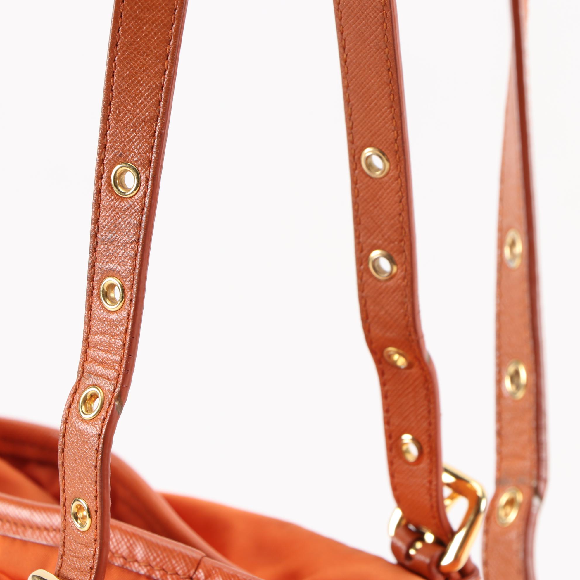 Prada Tote Bag in Papaya Tessuto Nylon and Saffiano Leather Trim