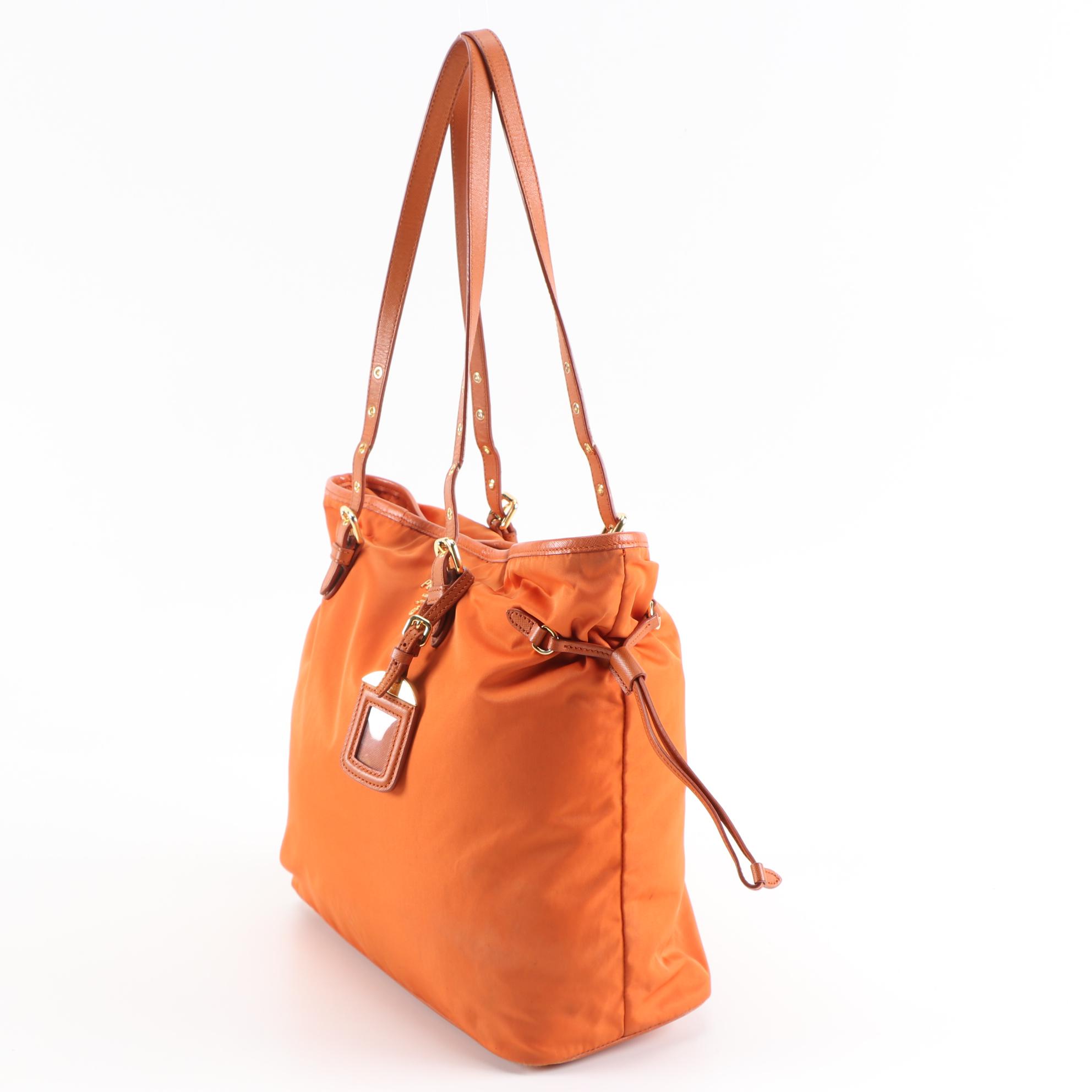 Prada Tote Bag in Papaya Tessuto Nylon and Saffiano Leather Trim