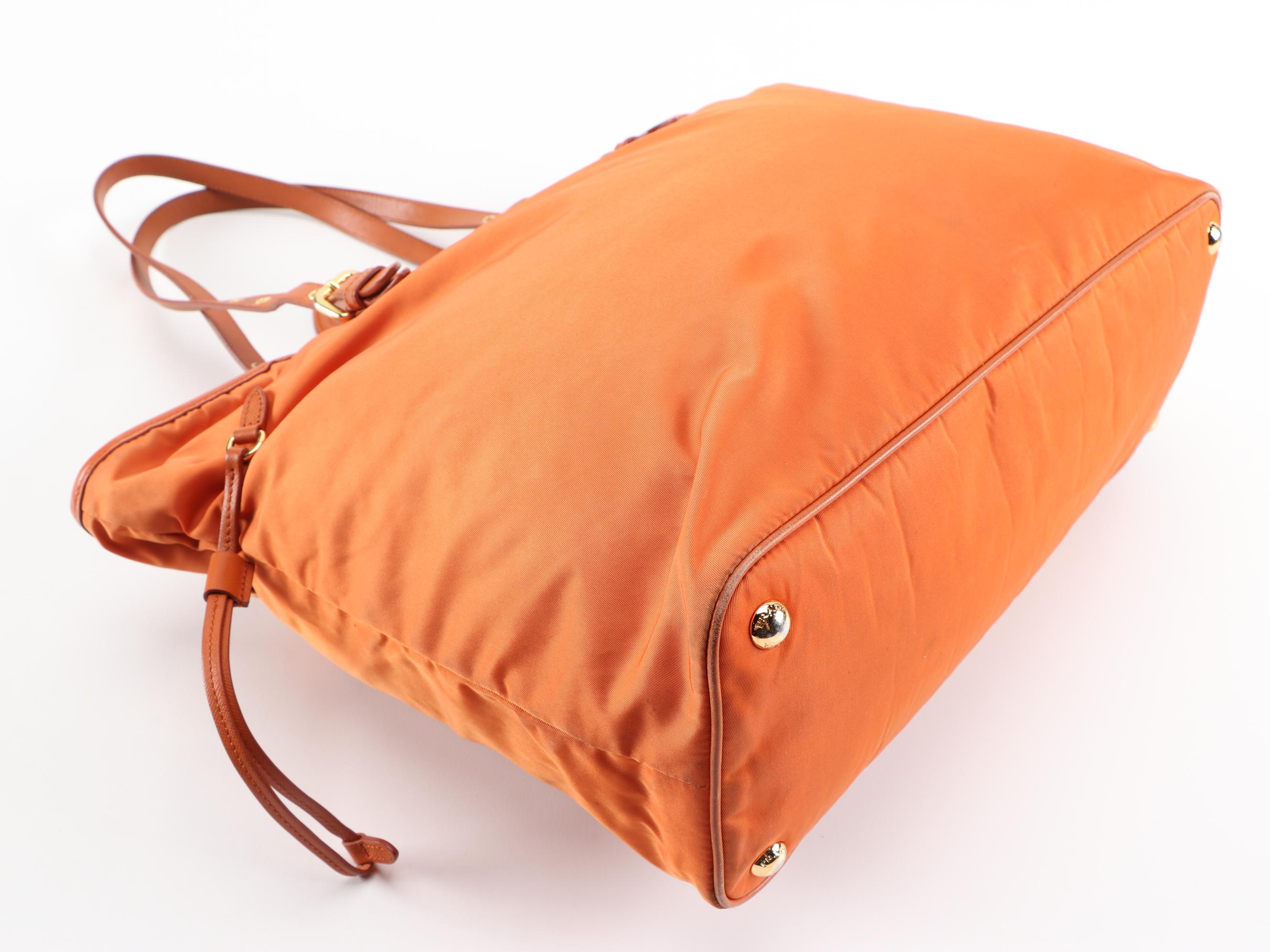 Prada Tote Bag in Papaya Tessuto Nylon and Saffiano Leather Trim