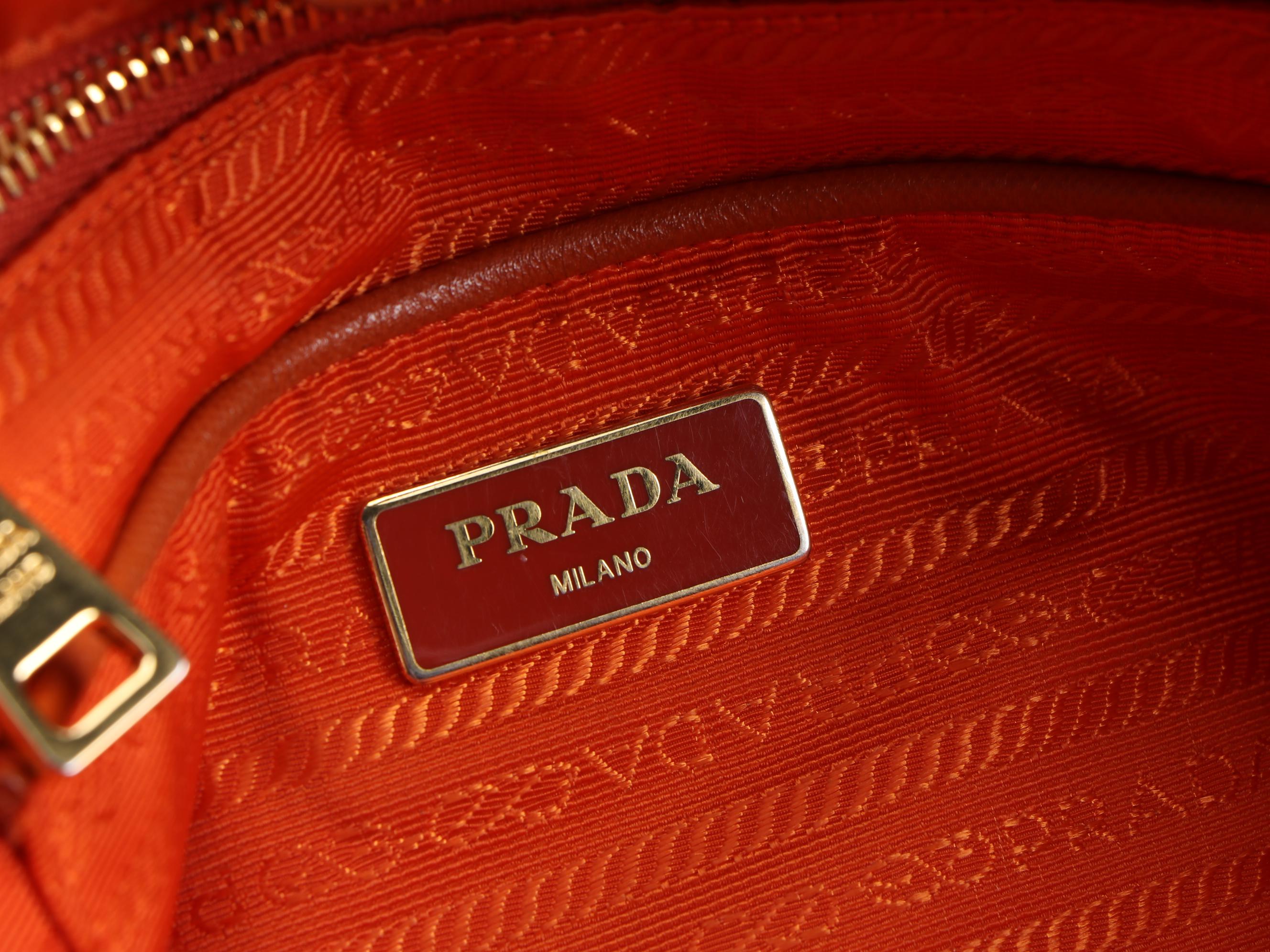 Prada Tote Bag in Papaya Tessuto Nylon and Saffiano Leather Trim