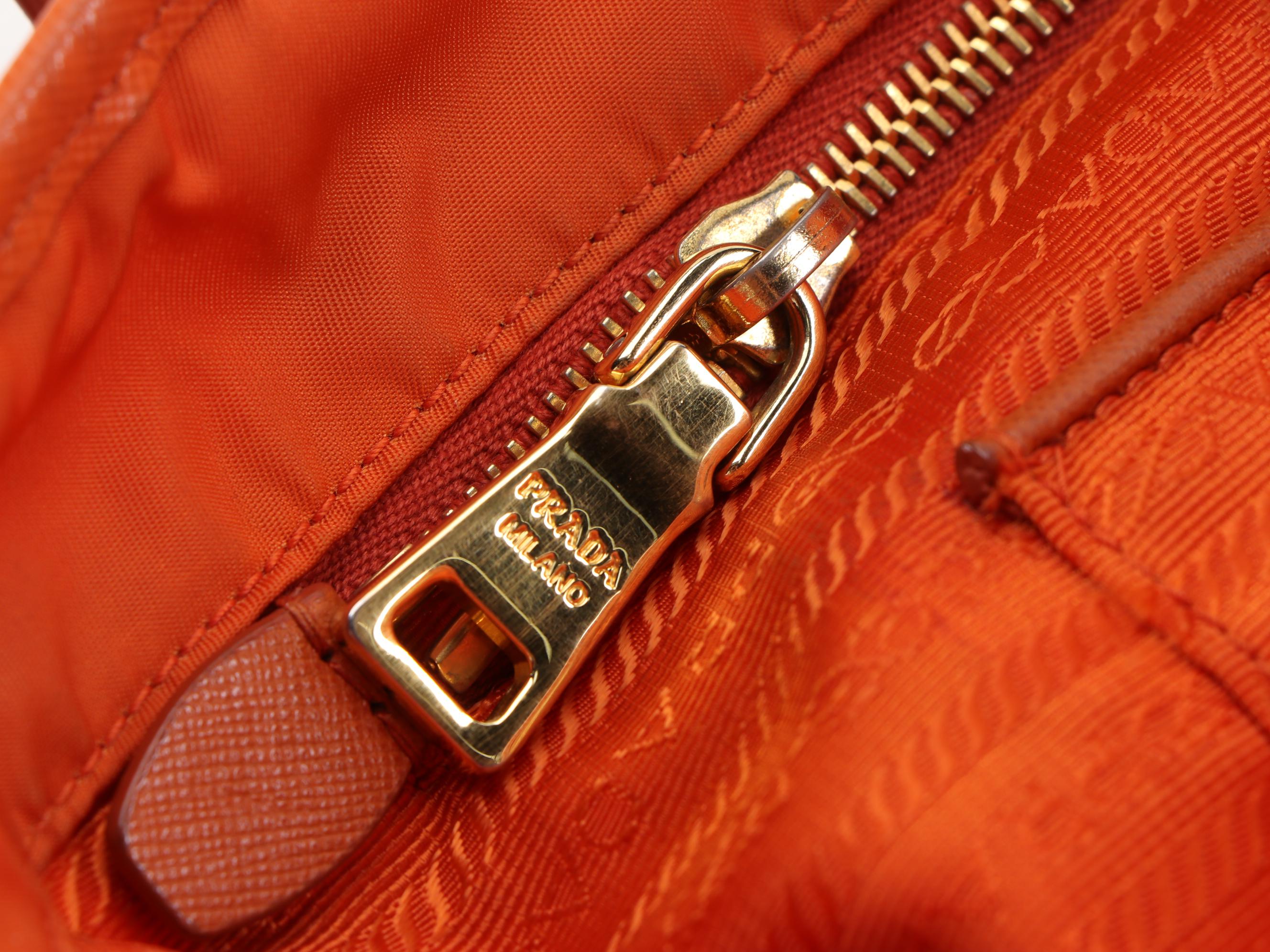 Prada Tote Bag in Papaya Tessuto Nylon and Saffiano Leather Trim