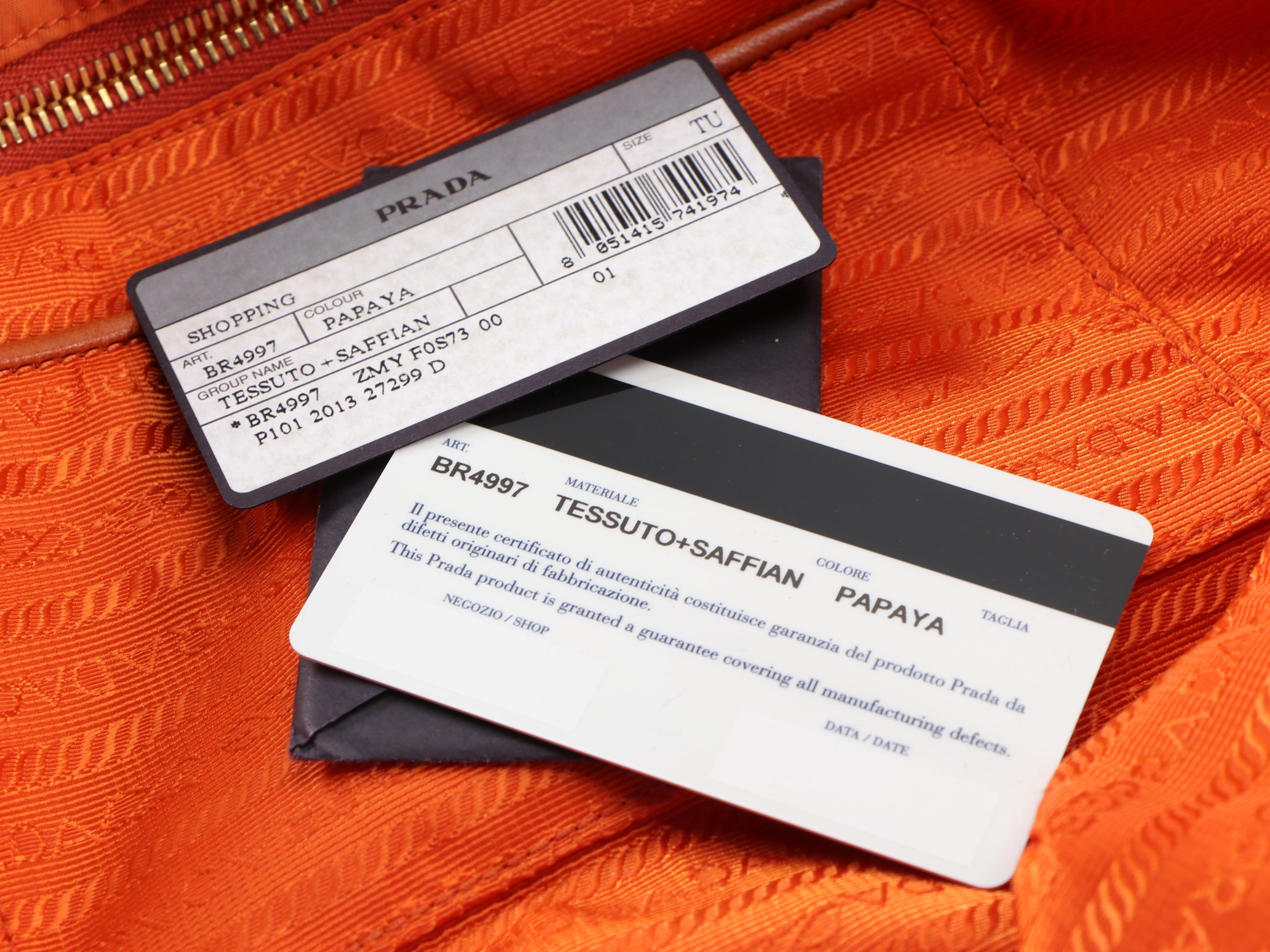 Prada Tote Bag in Papaya Tessuto Nylon and Saffiano Leather Trim