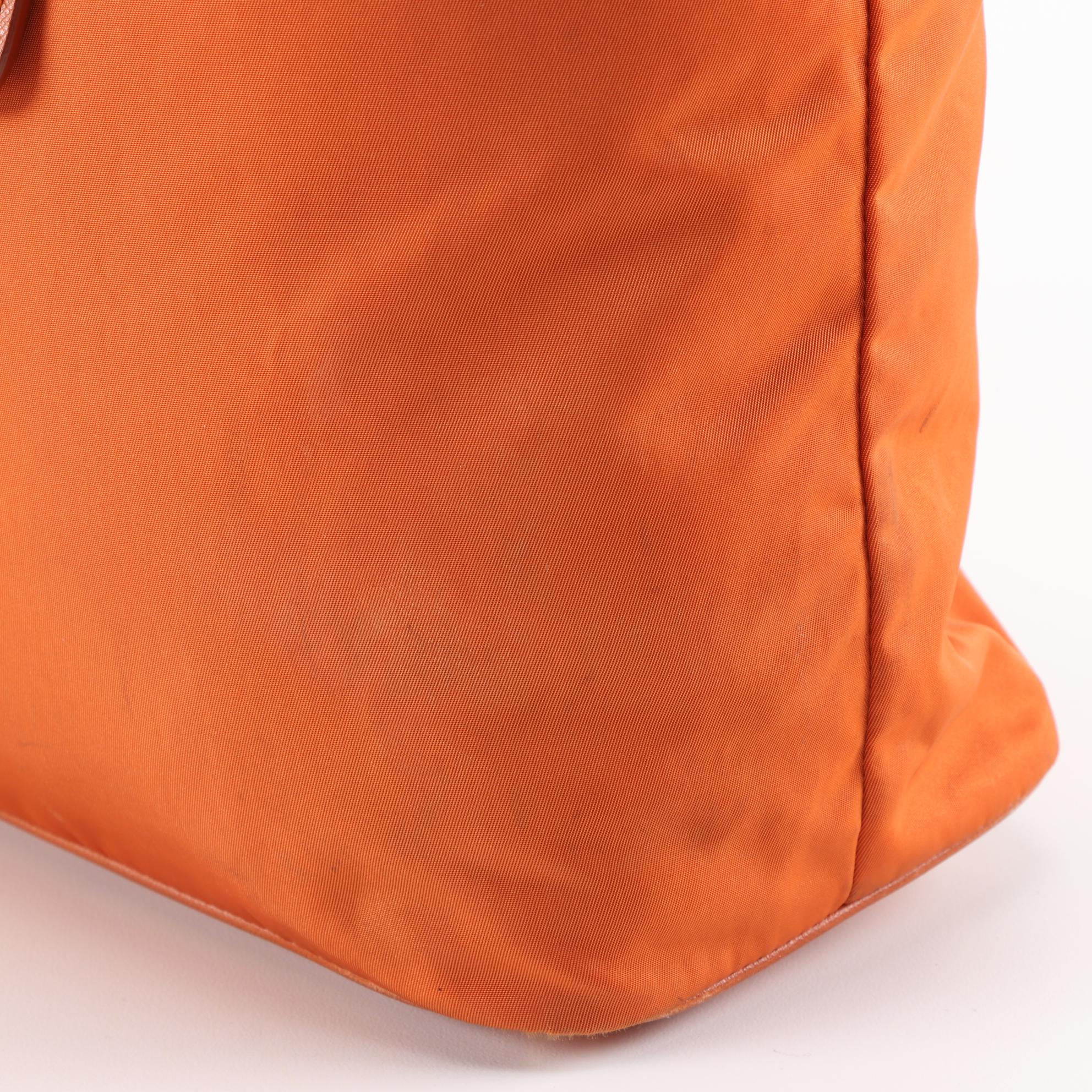 Prada Tote Bag in Papaya Tessuto Nylon and Saffiano Leather Trim