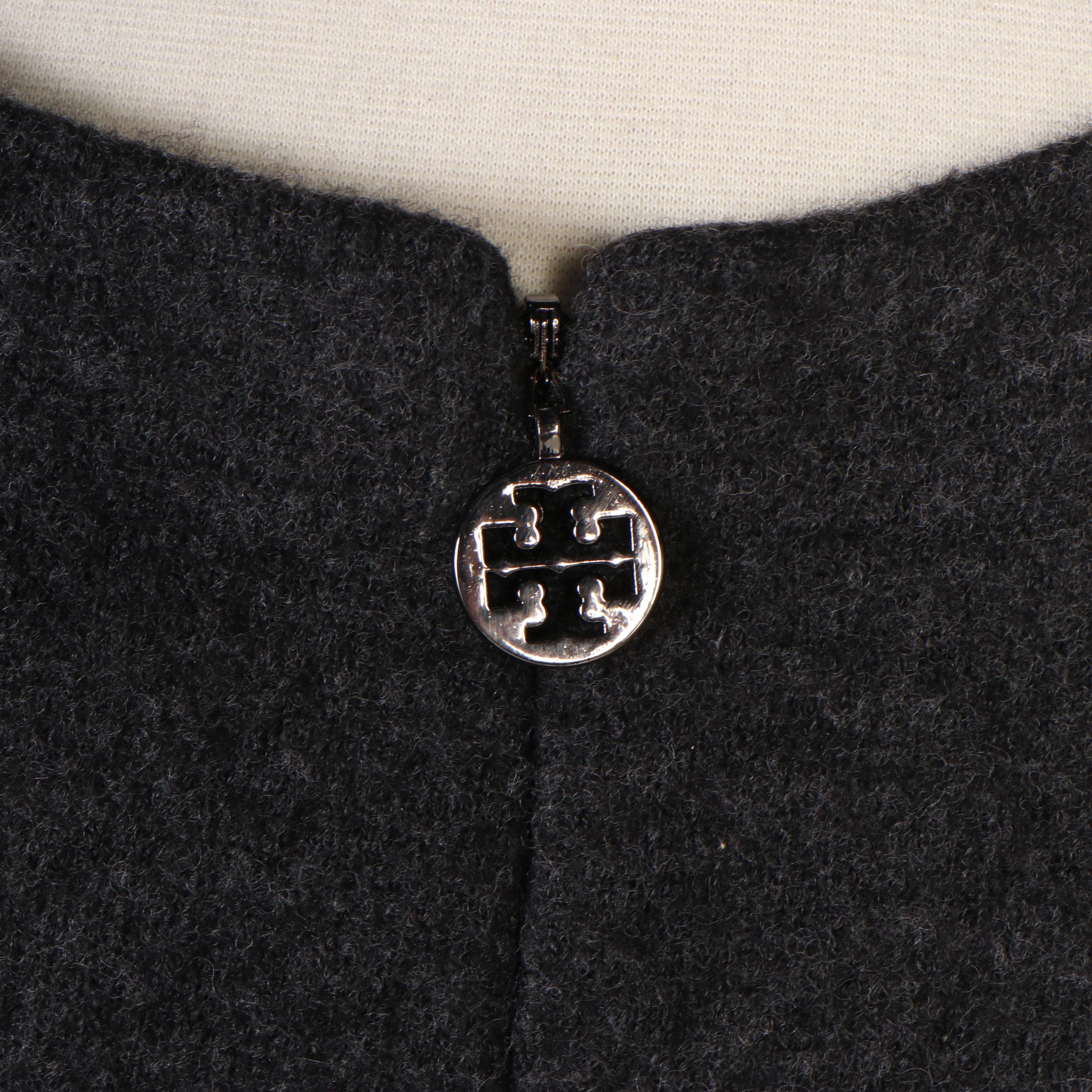 Tory Burch Fitted Grey Wool Dress with Sequin Embellished Cutouts