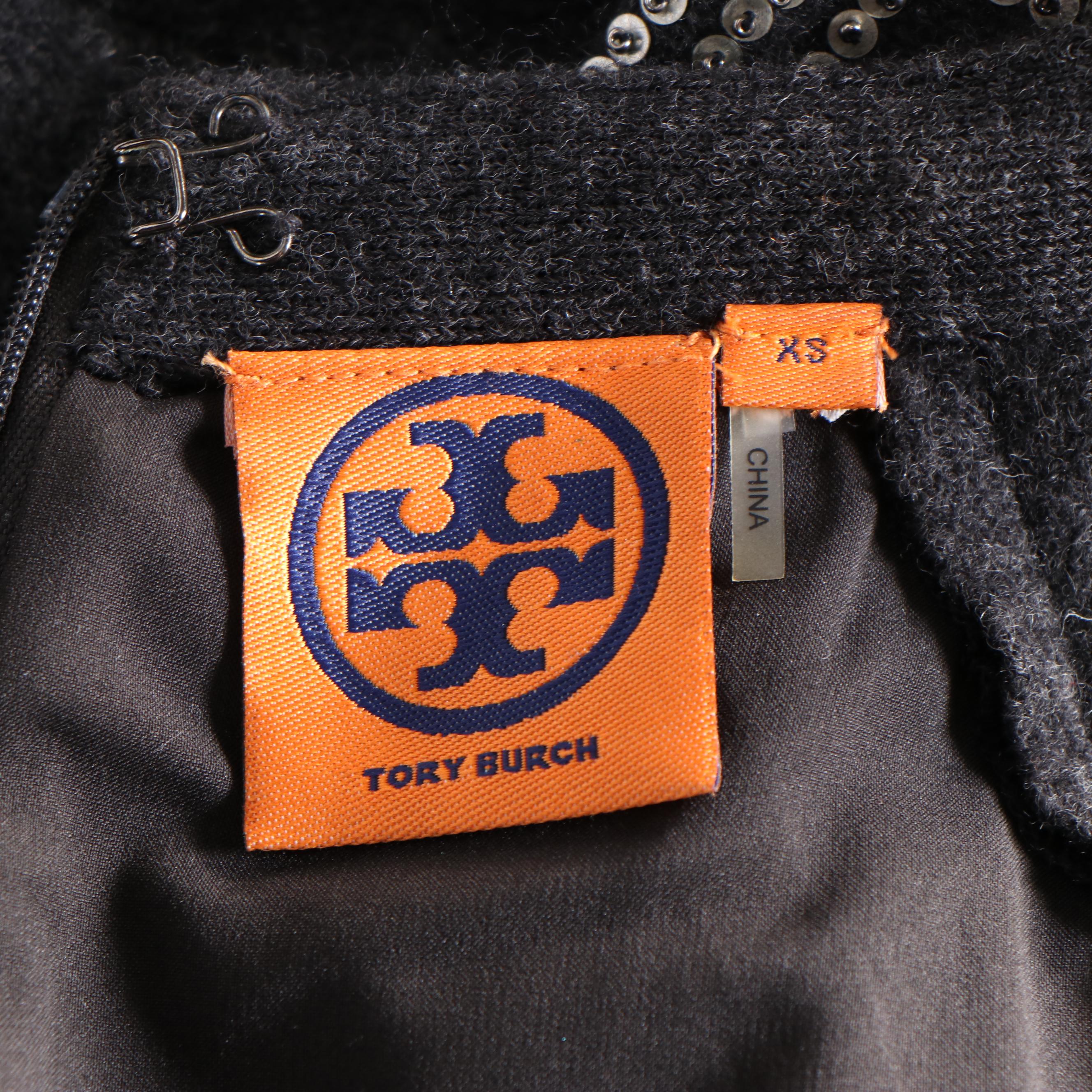 Tory Burch Fitted Grey Wool Dress with Sequin Embellished Cutouts