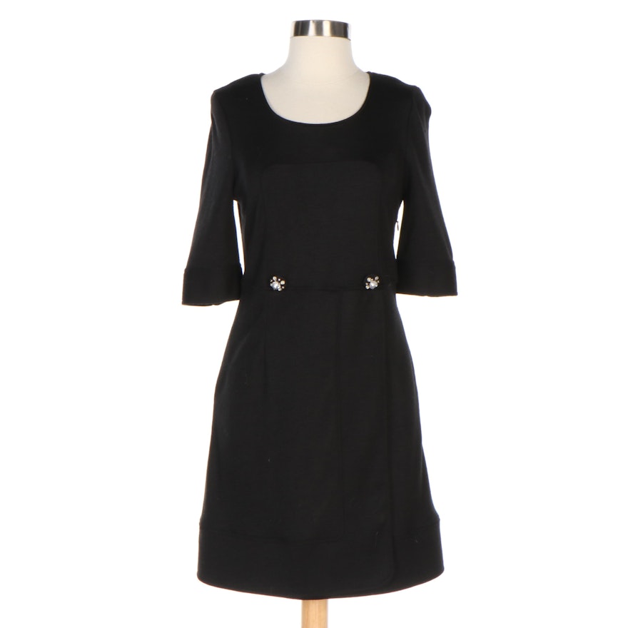 See by Chloé Black Wool Dress with Rhinestone Button Accents