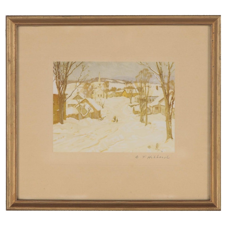 Offset Lithograph of Winter Landscape