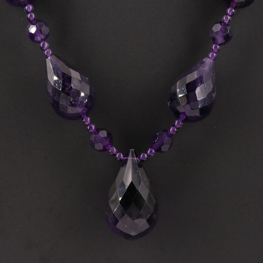 Faceted Amethyst Necklace with 14K Yellow Gold Clasp