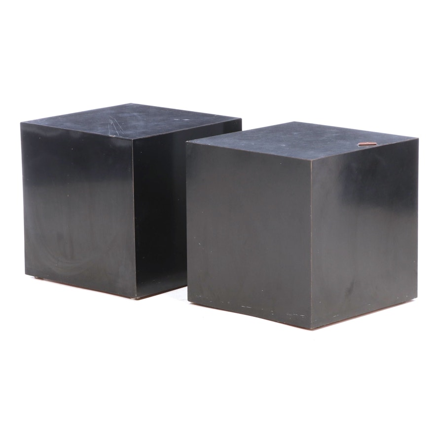 Mid Century Modern Cubed Black Laminate End Tables, Mid-20th Century