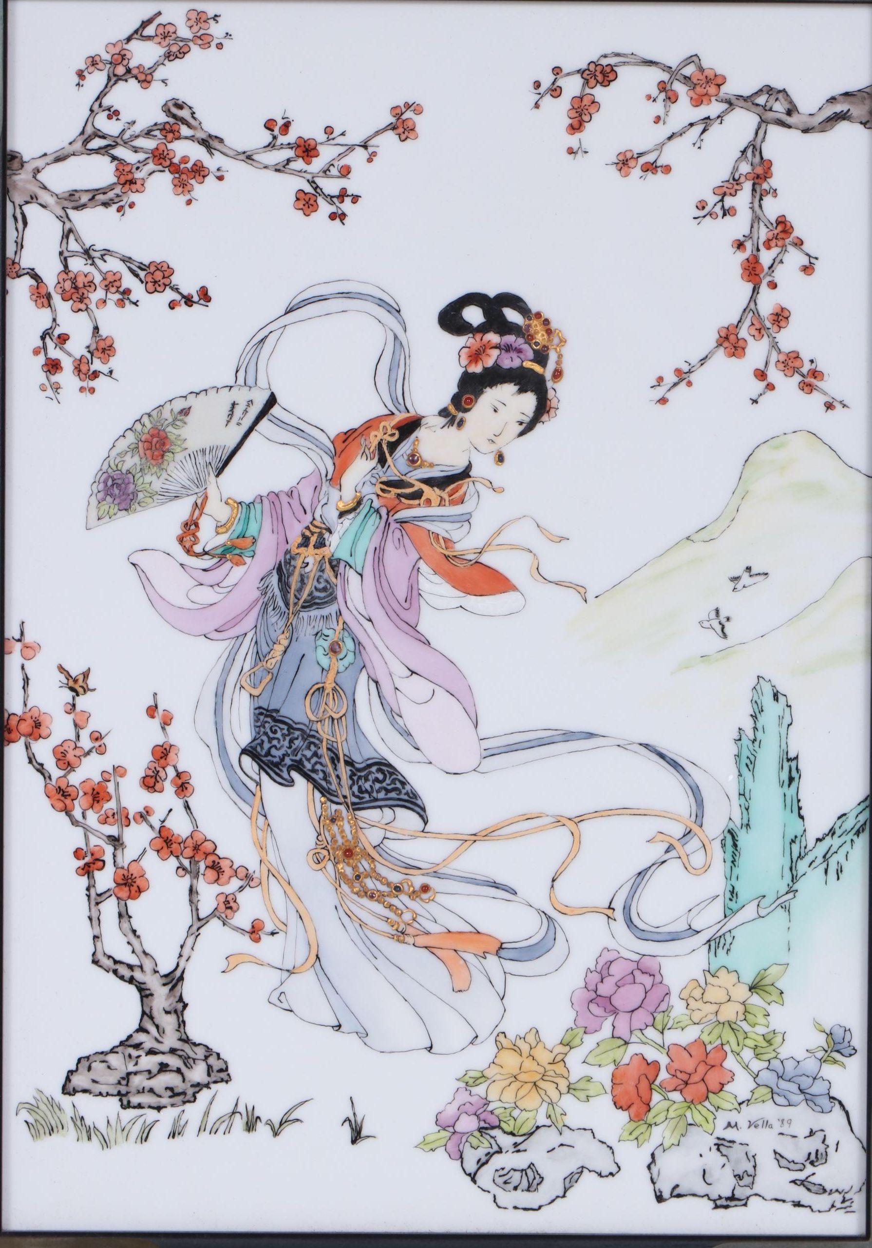 M. Vella East Asian Genre Scene Porcelain Painting, 1989