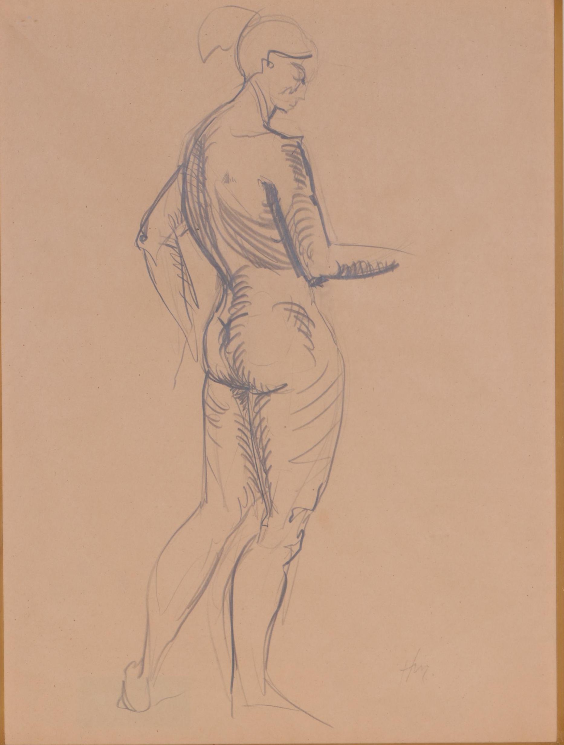 Nude Female Charcoal Drawing in the Style of Henri Matisse, Mid-20th Century
