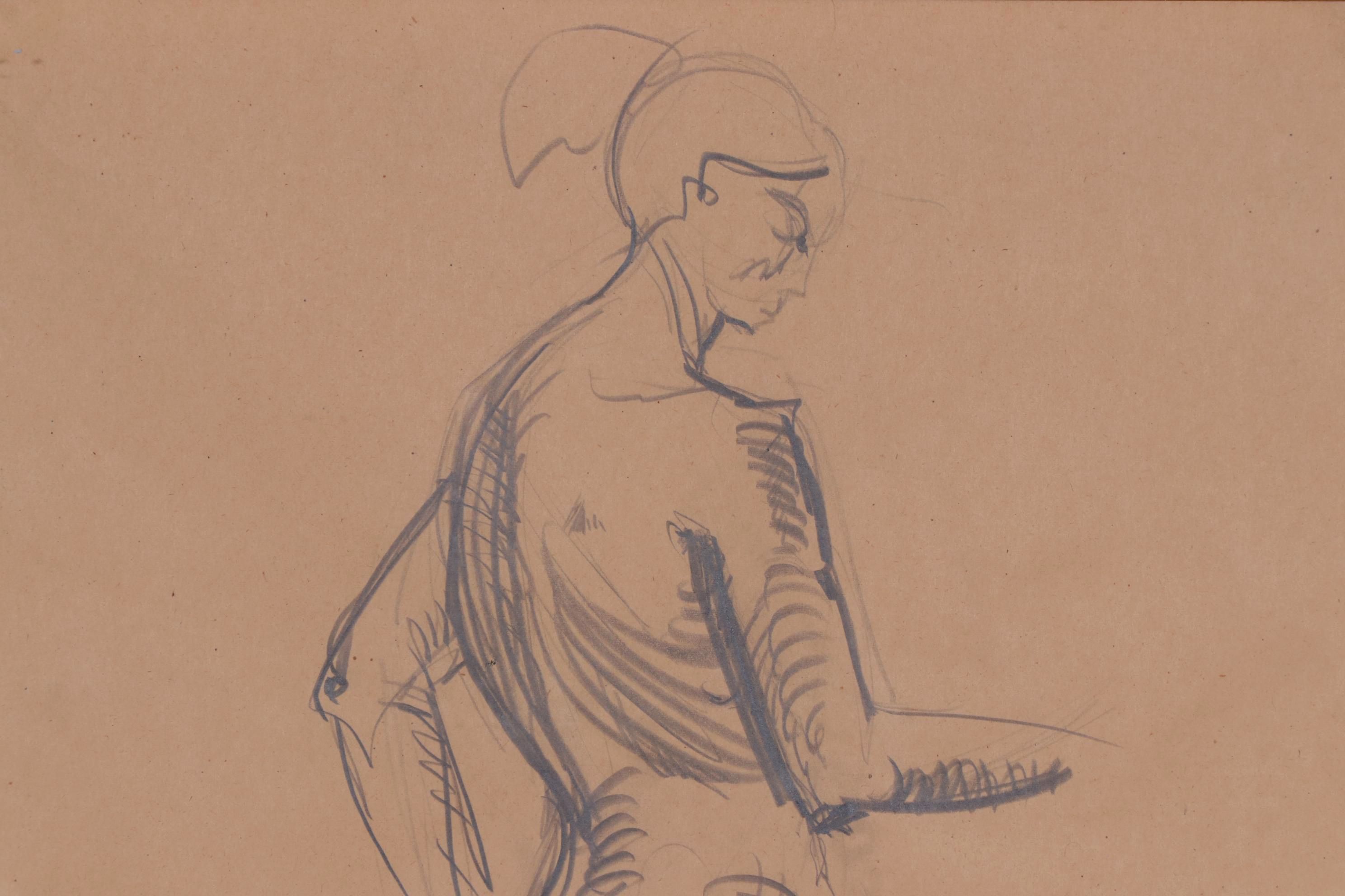 Nude Female Charcoal Drawing in the Style of Henri Matisse, Mid-20th Century