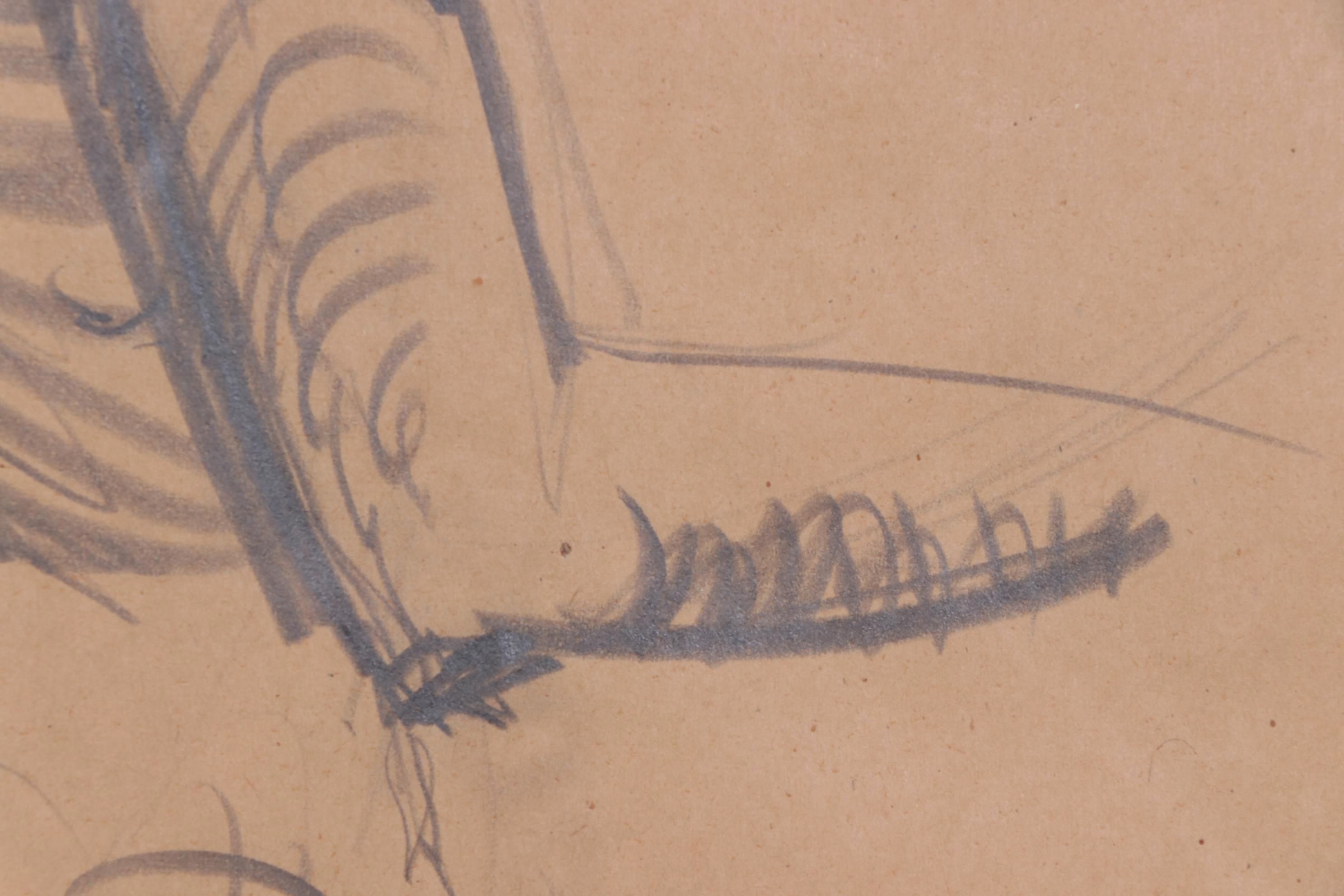 Nude Female Charcoal Drawing in the Style of Henri Matisse, Mid-20th Century