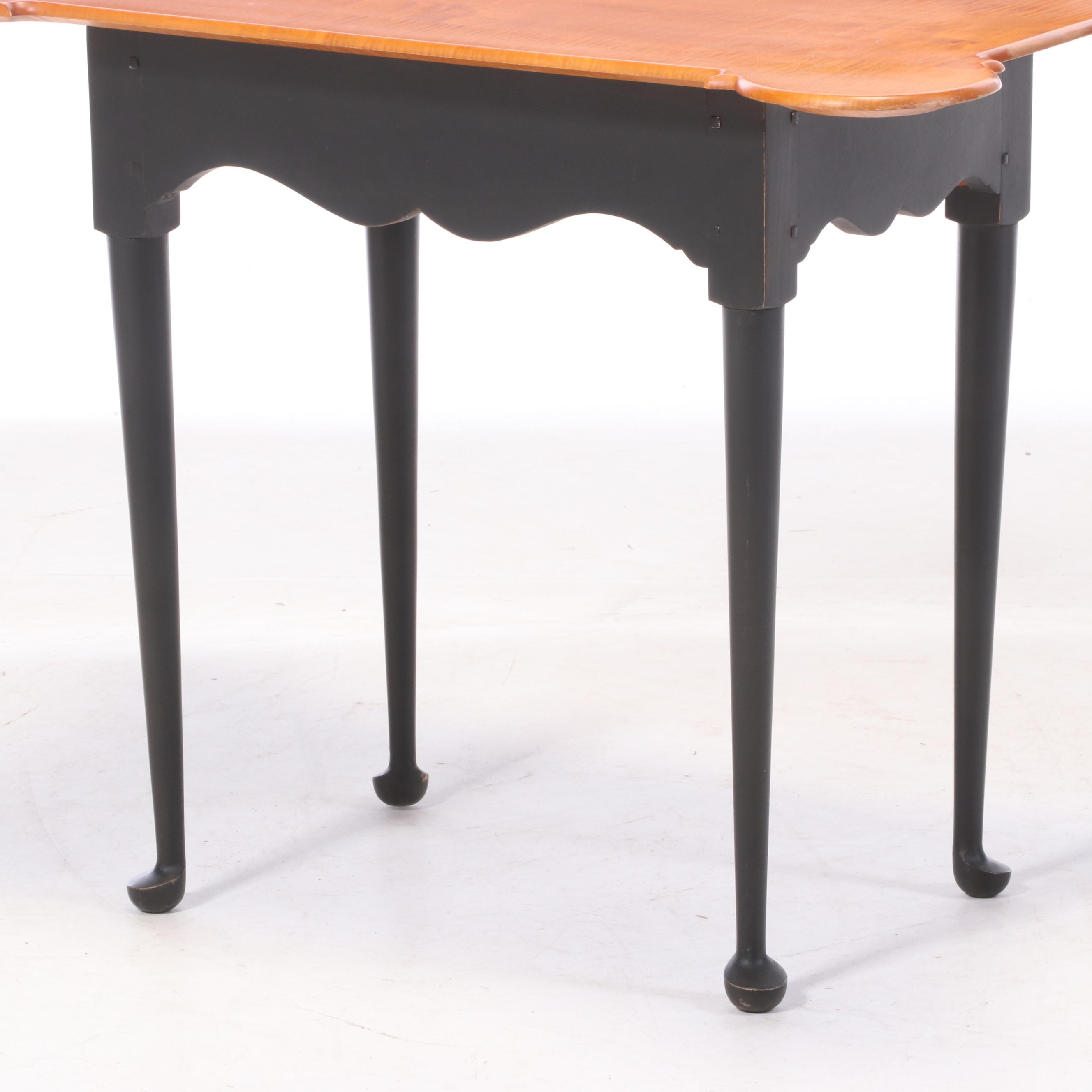 David T. Smith & Co. Parcel-Ebonized and Tiger Maple "Porringer Top" Side Table