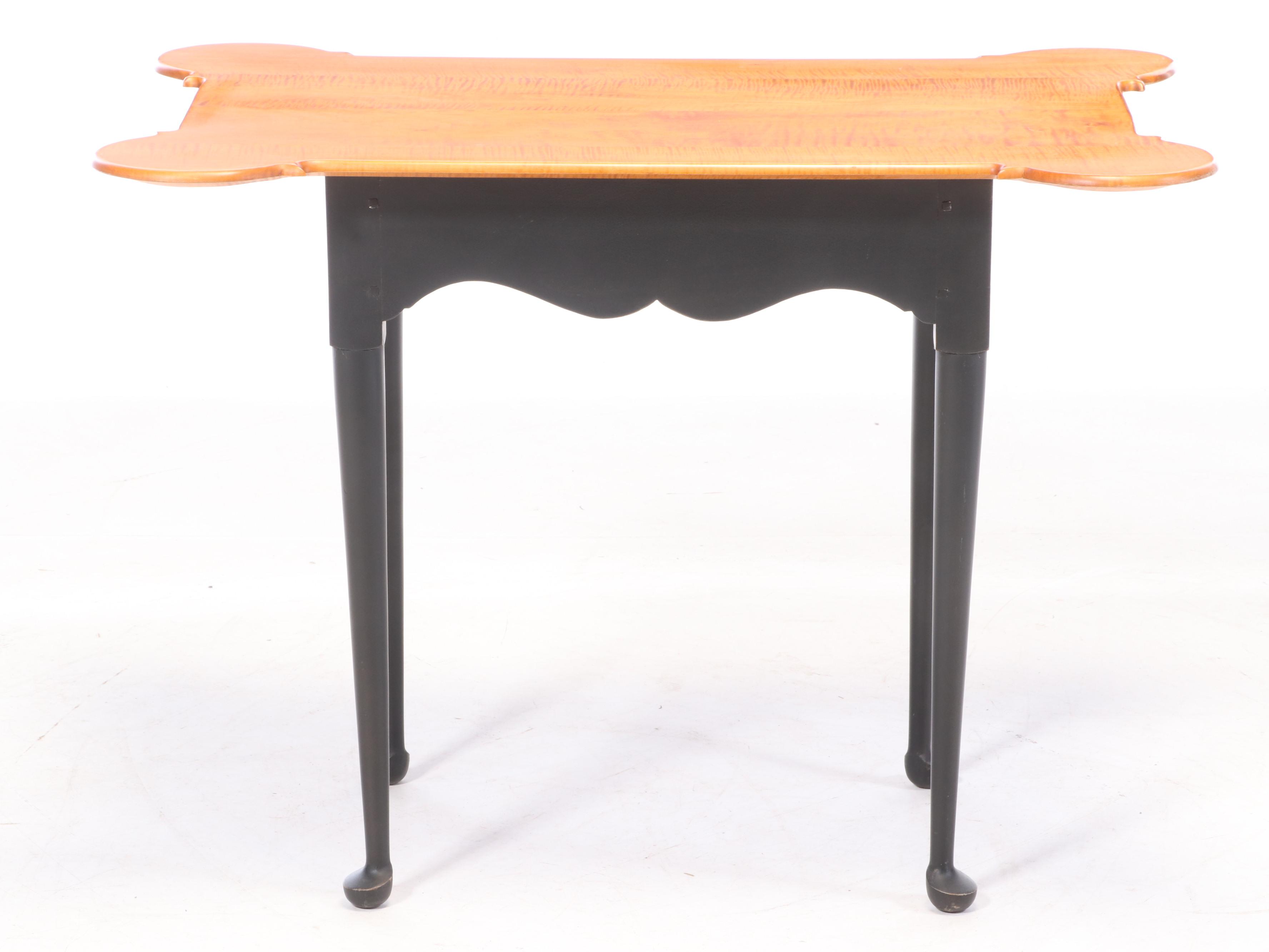 David T. Smith & Co. Parcel-Ebonized and Tiger Maple "Porringer Top" Side Table