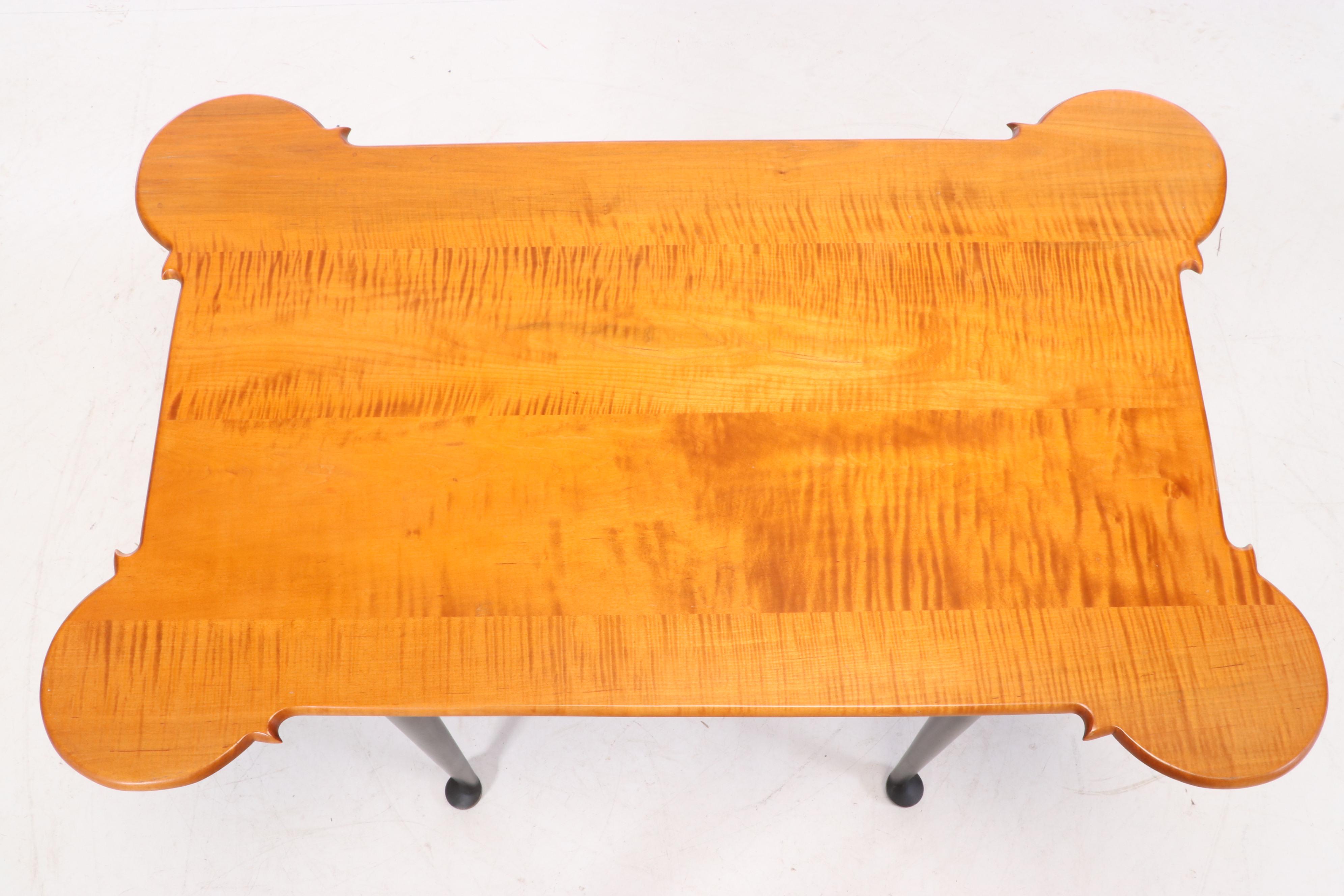 David T. Smith & Co. Parcel-Ebonized and Tiger Maple "Porringer Top" Side Table