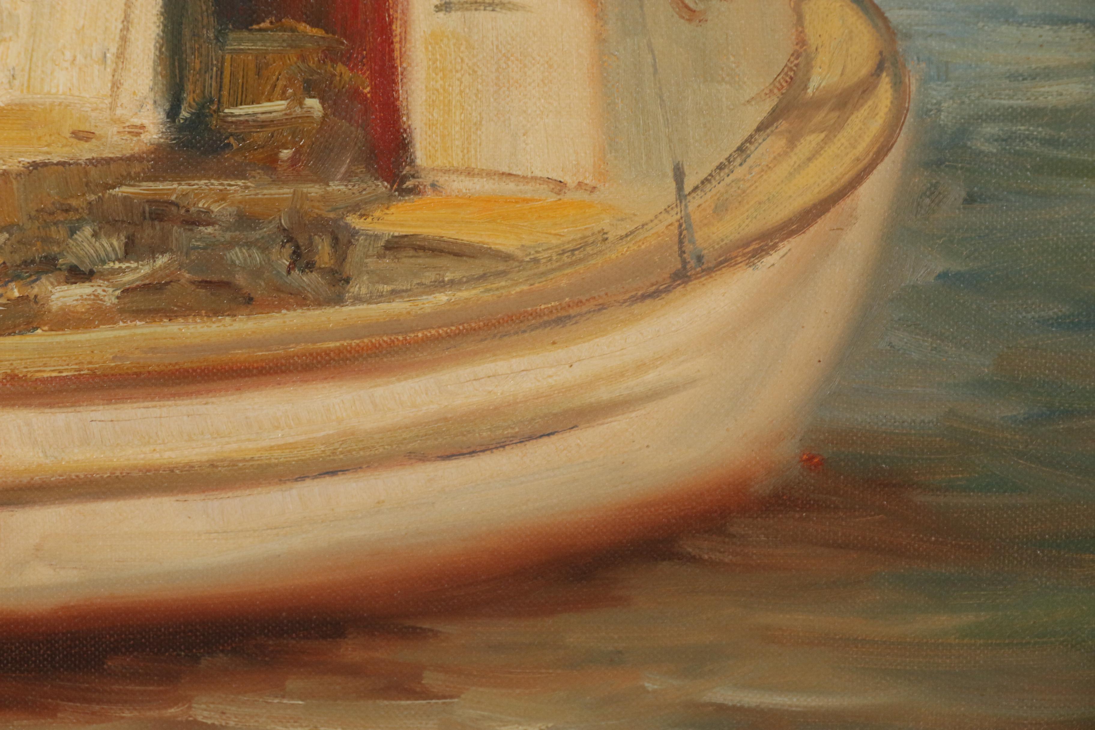 Wendell Rogers Harbor Scene Oil Painting, Mid 20th Century