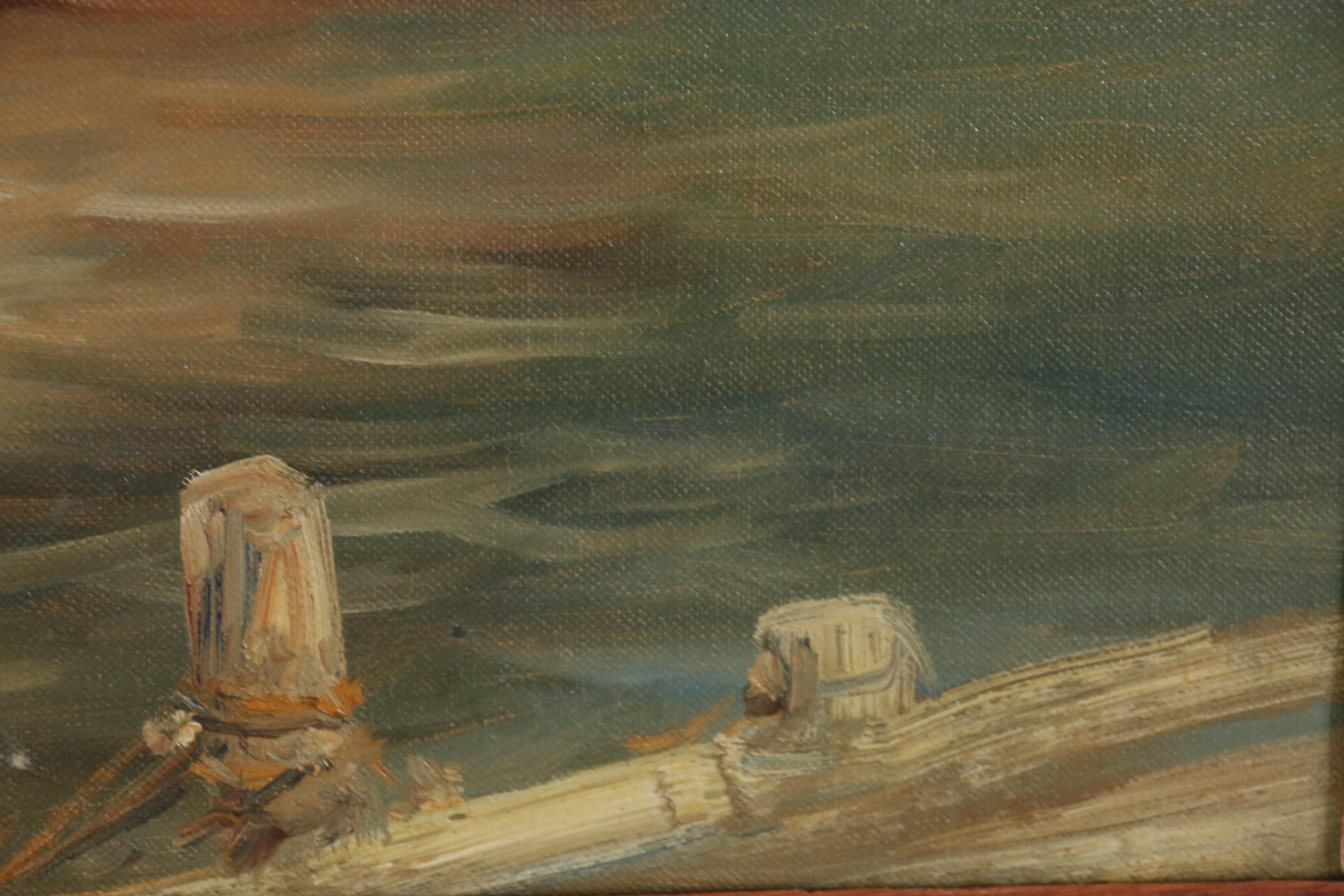 Wendell Rogers Harbor Scene Oil Painting, Mid 20th Century