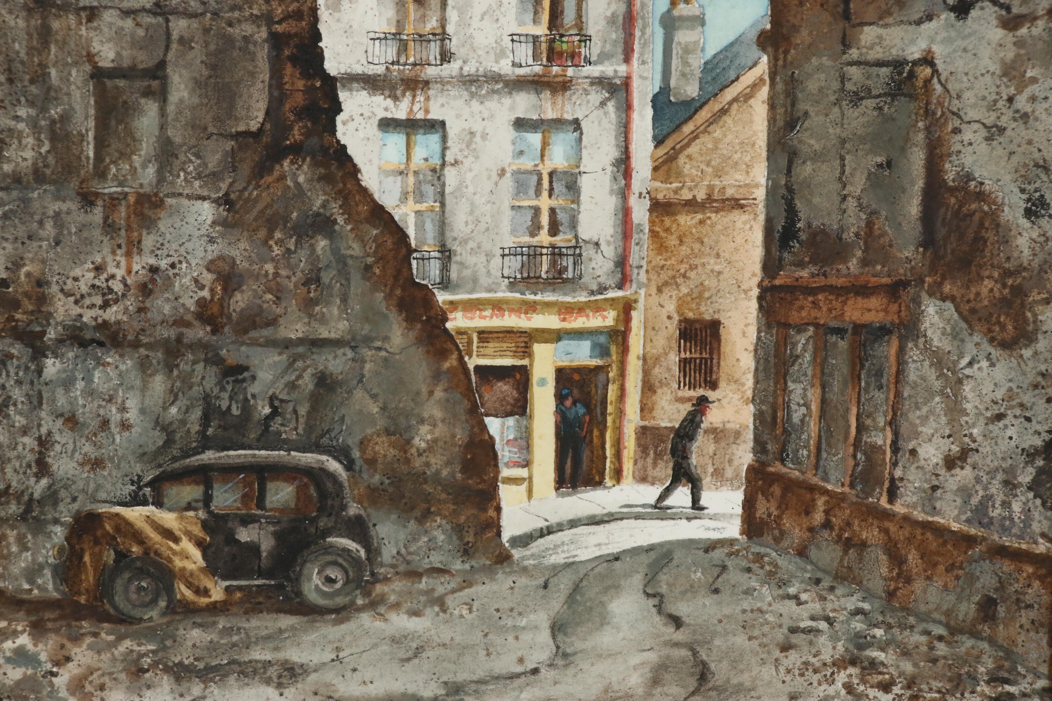 Henry Gasser Watercolor Painting "Old Paris Parking Lot"