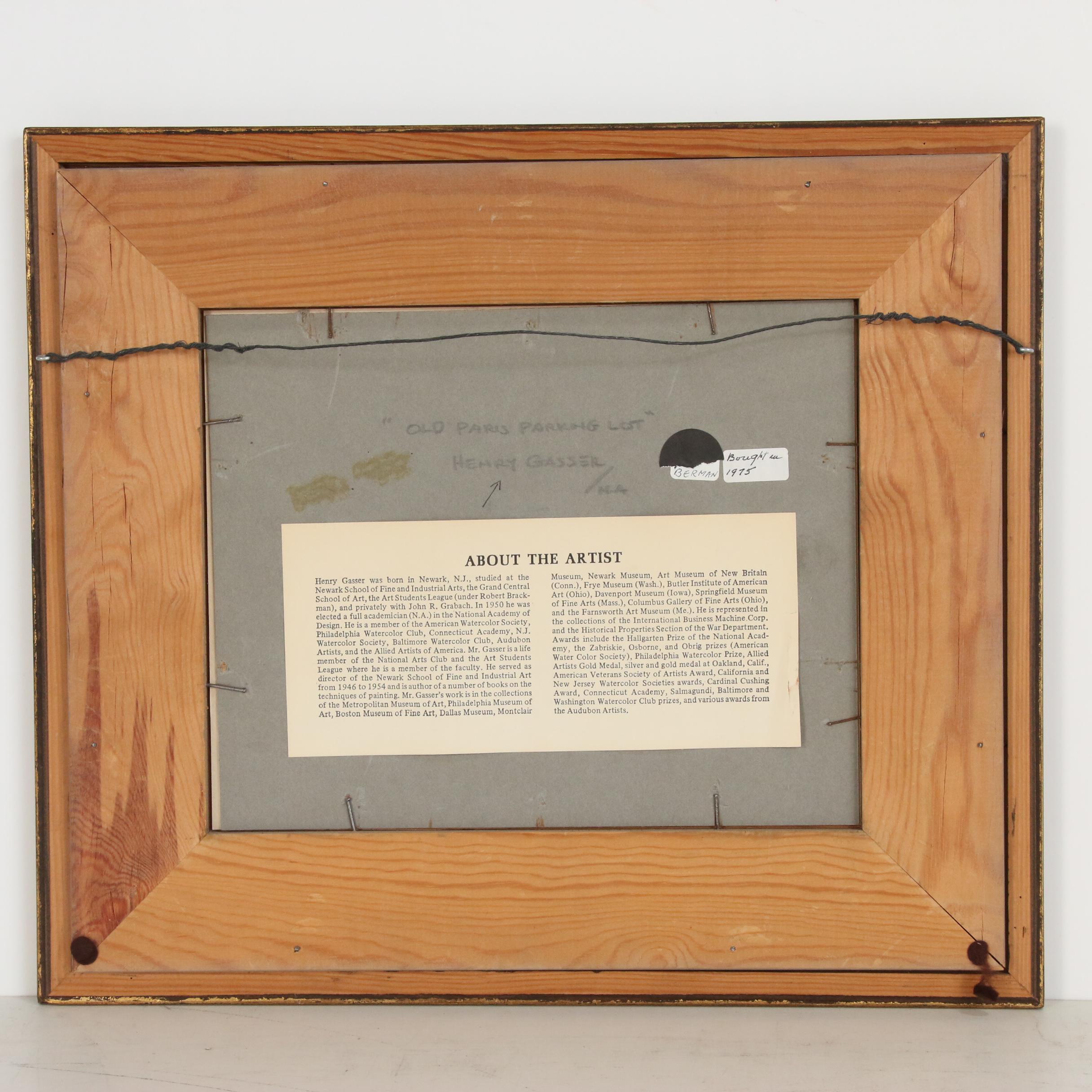 Henry Gasser Watercolor Painting "Old Paris Parking Lot"