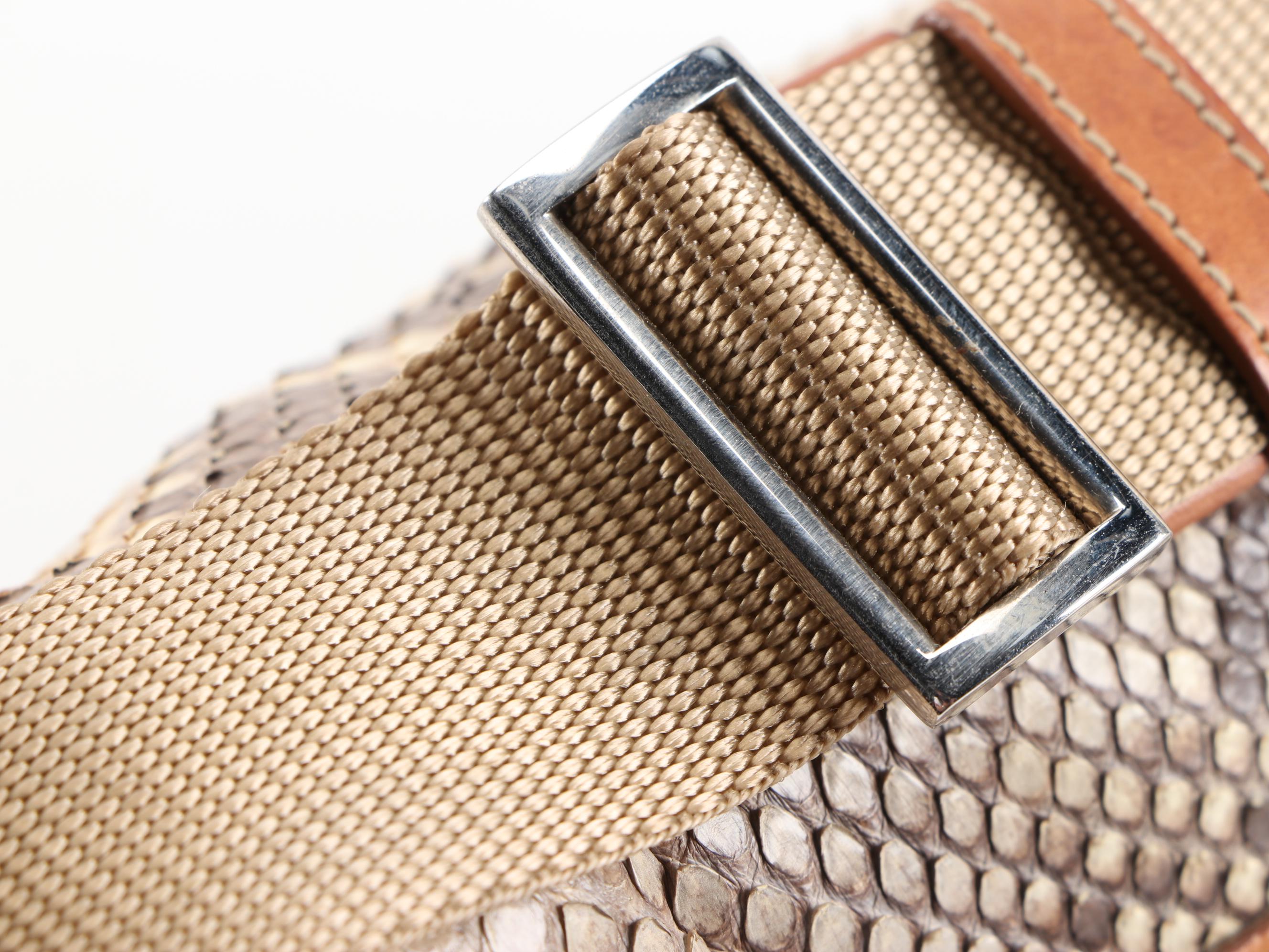 Prada Python Flap Crossbody Bag in Beige Tessuto Nylon and Tan Leather