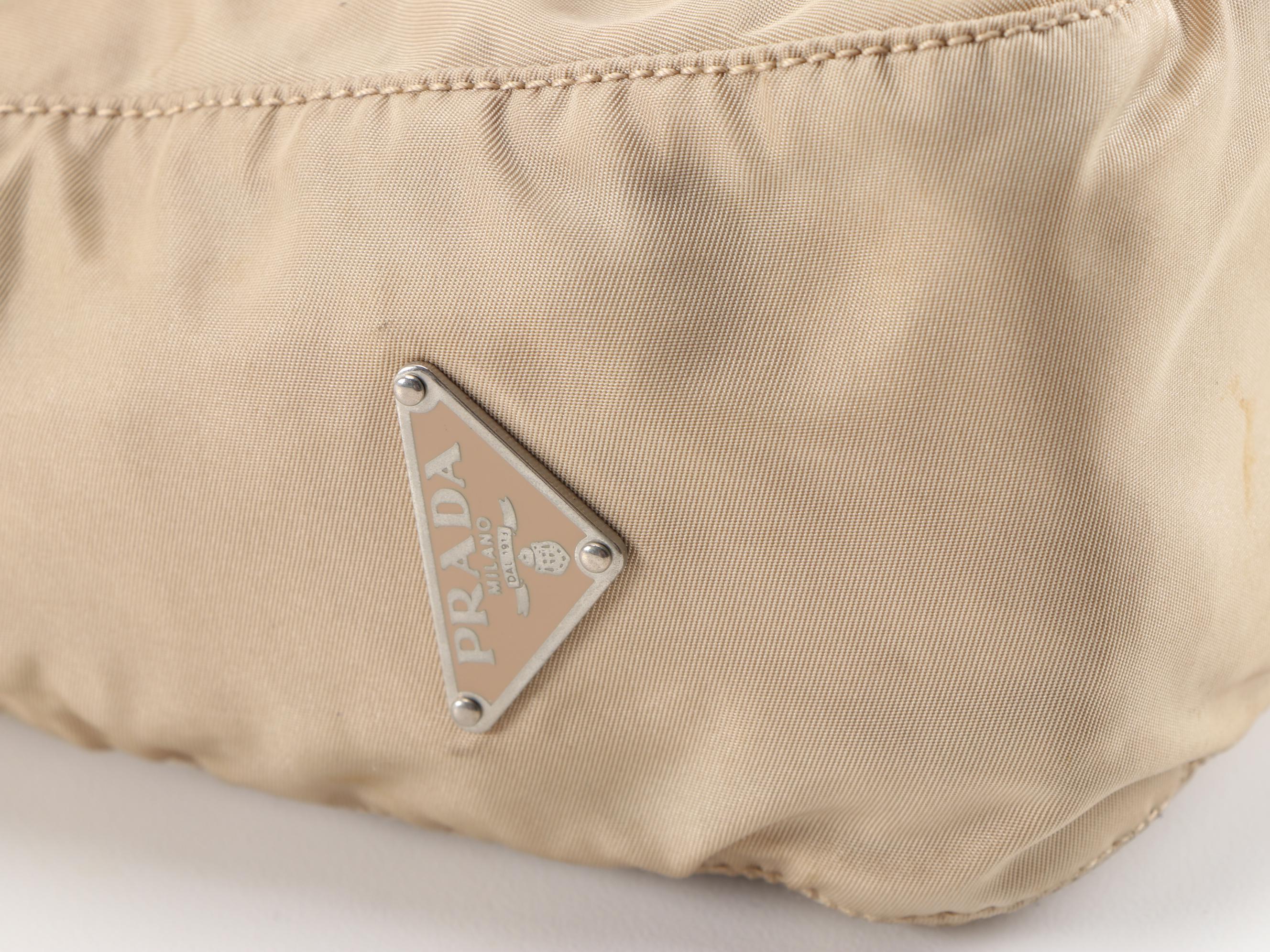 Prada Python Flap Crossbody Bag in Beige Tessuto Nylon and Tan Leather