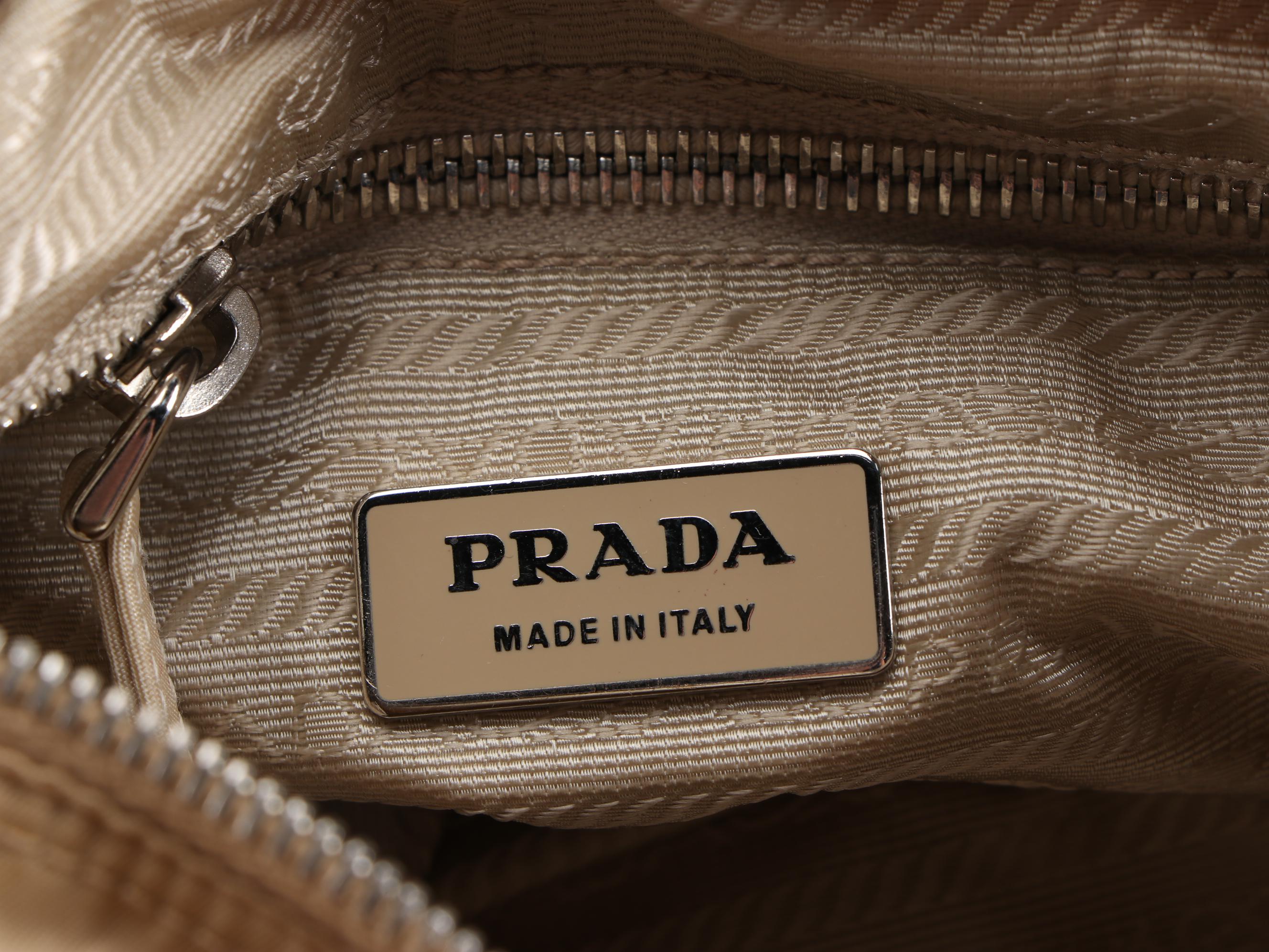 Prada Python Flap Crossbody Bag in Beige Tessuto Nylon and Tan Leather