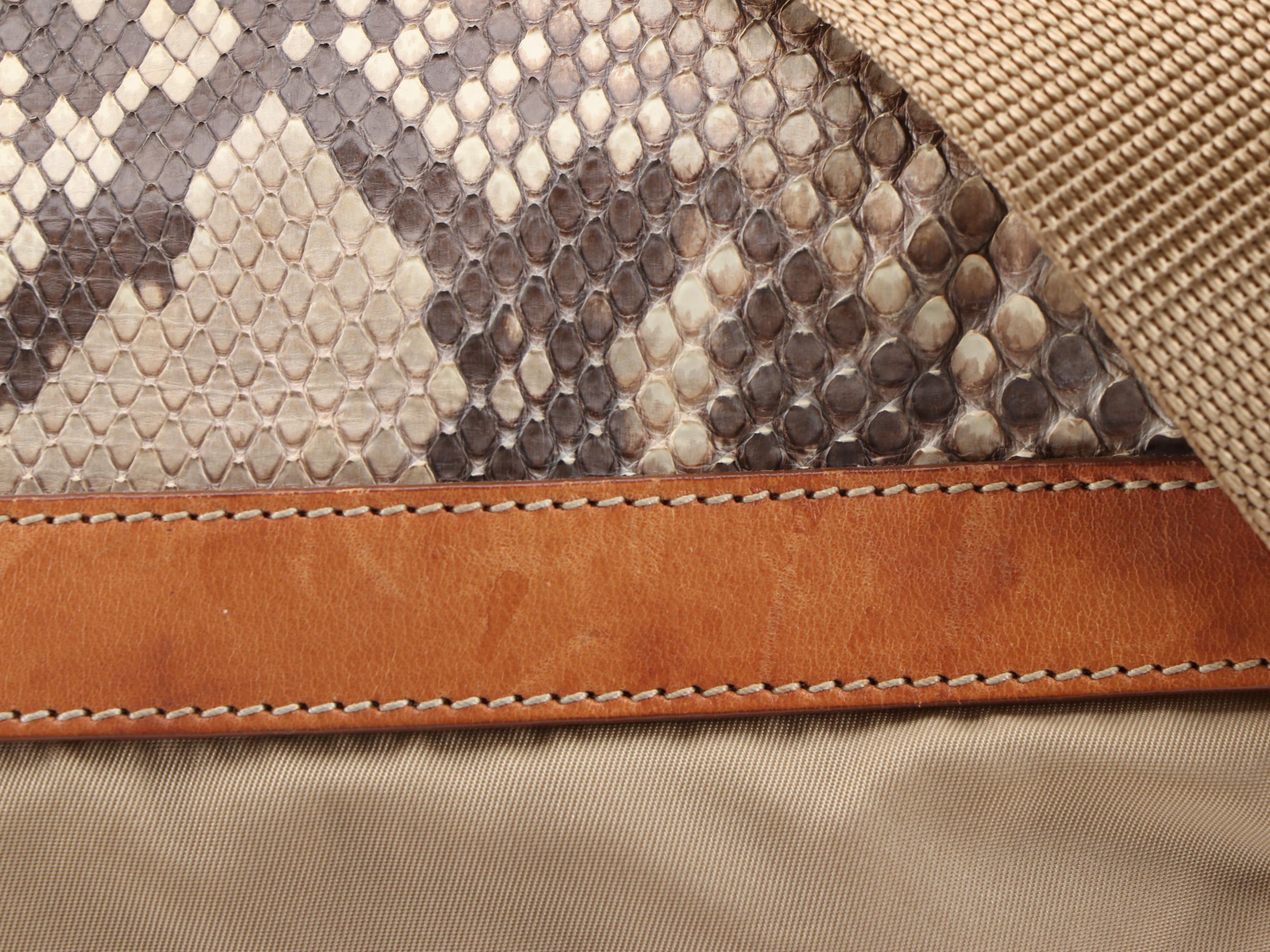 Prada Python Flap Crossbody Bag in Beige Tessuto Nylon and Tan Leather