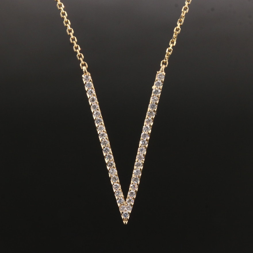 14K Yellow Gold Diamond "V" Necklace