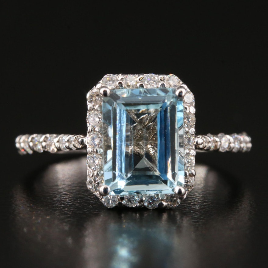 14K Gold Aquamarine and Diamond Ring