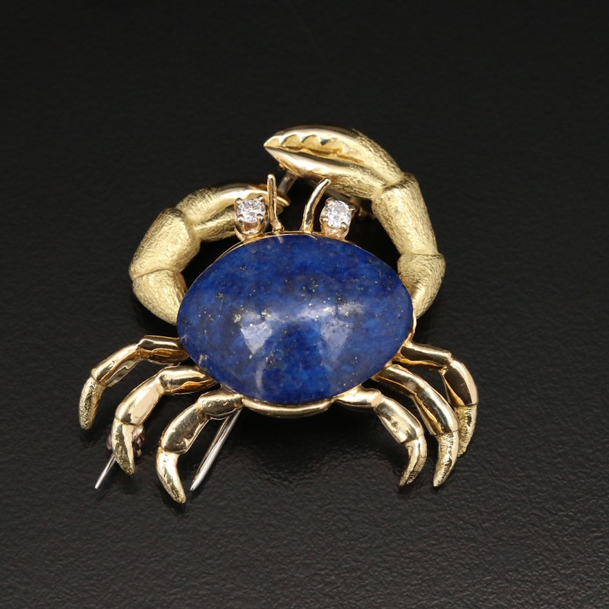 Tiffany & Co. 18K Gold Lapis Lazuli and Diamond Crab Brooch