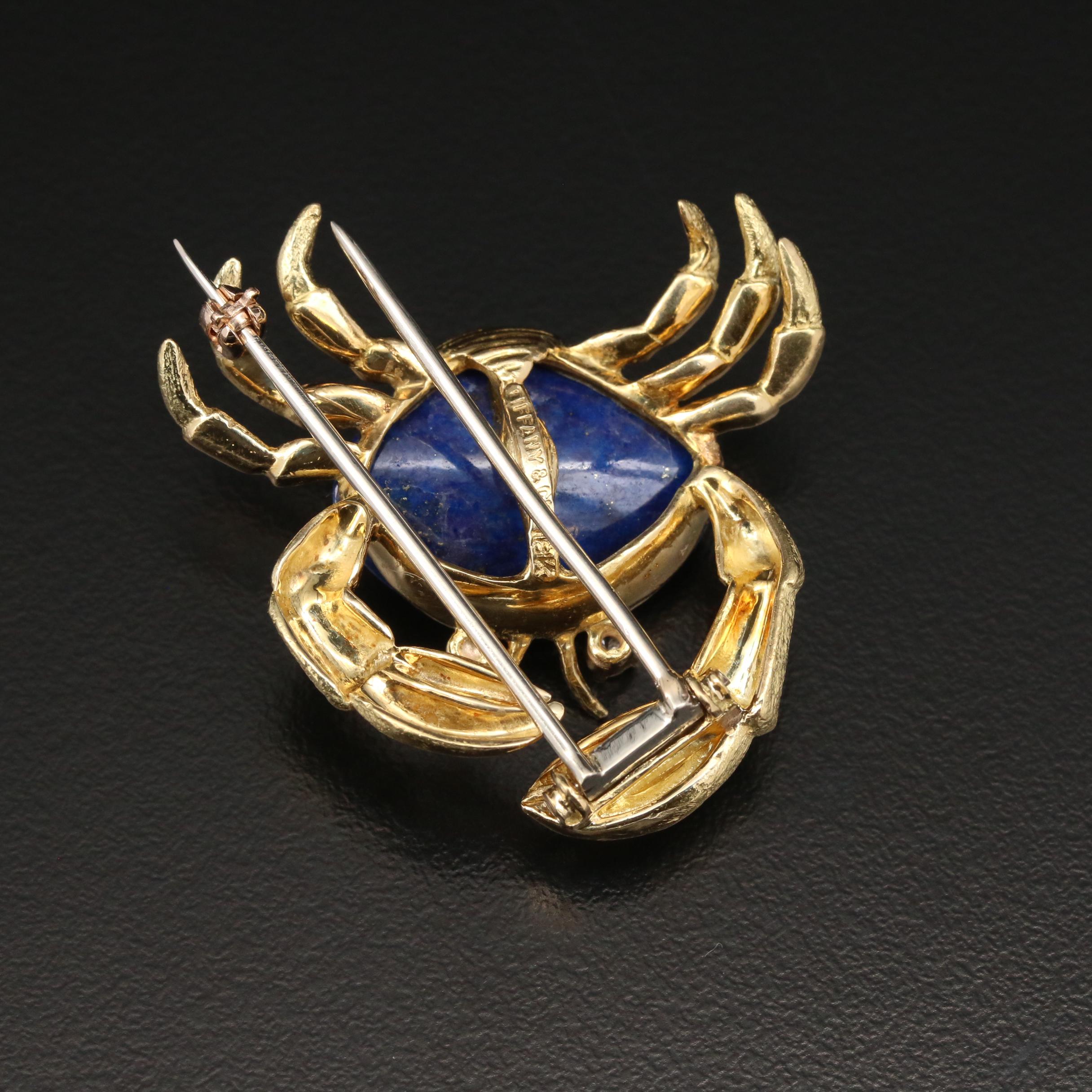 Tiffany & Co. 18K Gold Lapis Lazuli and Diamond Crab Brooch
