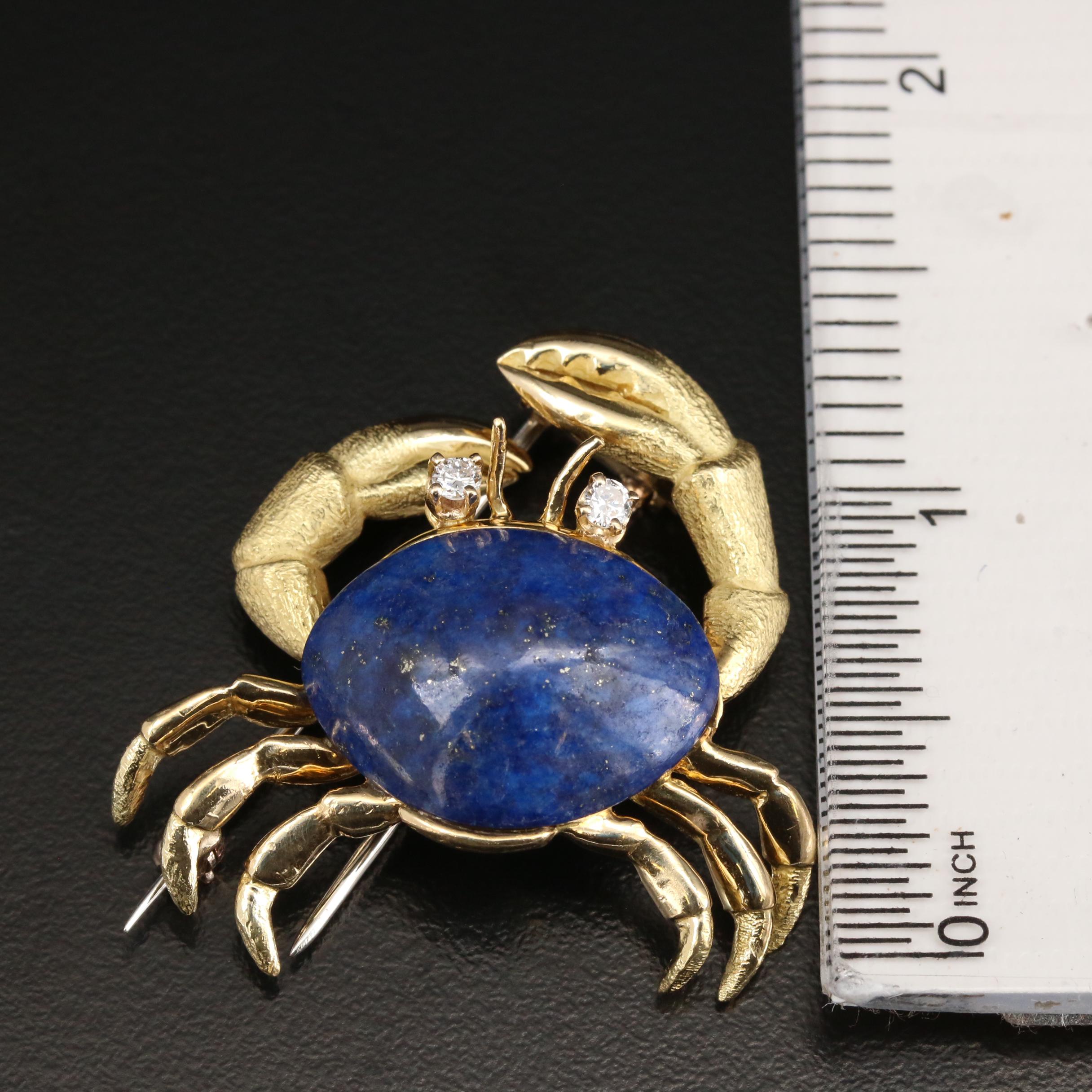 Tiffany & Co. 18K Gold Lapis Lazuli and Diamond Crab Brooch