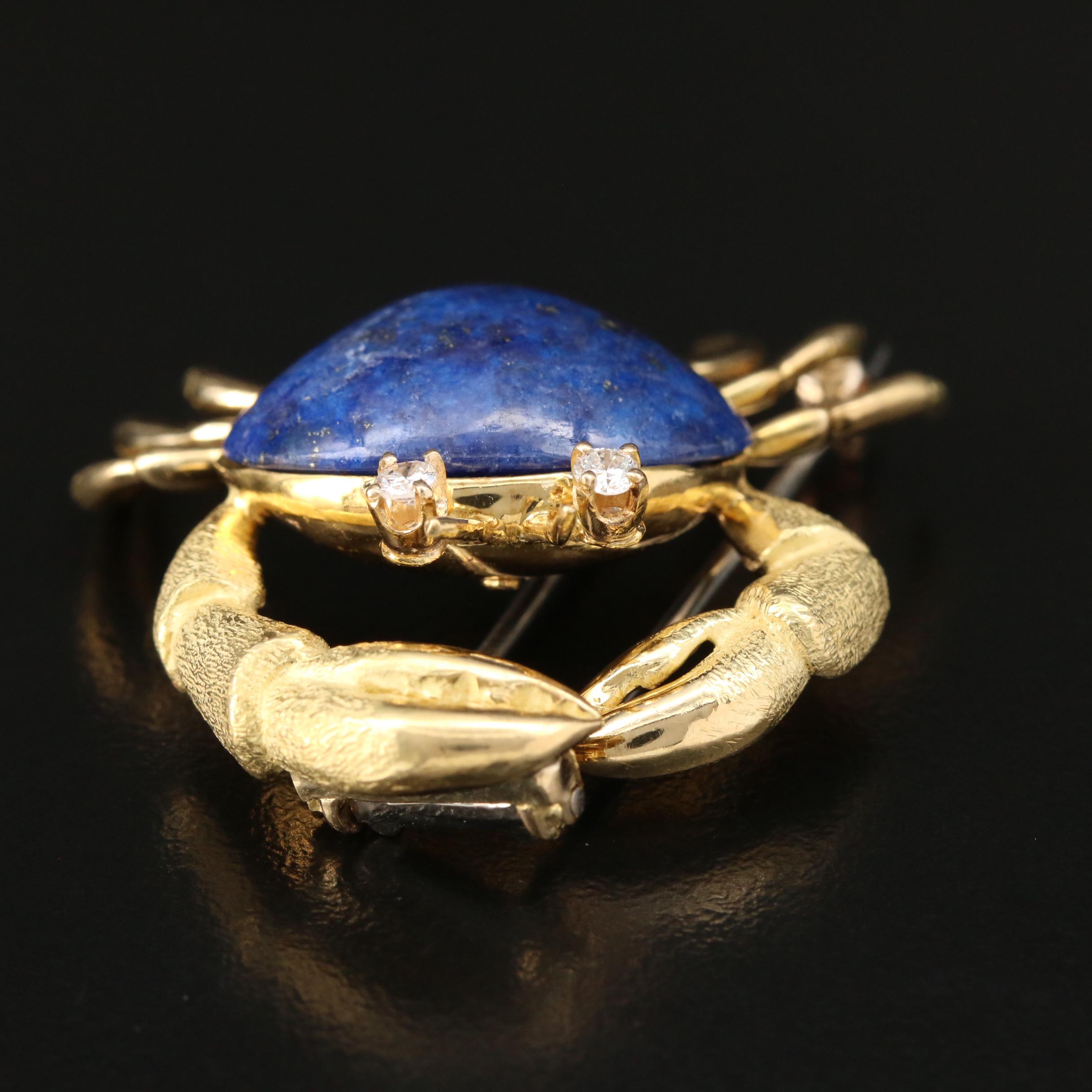 Tiffany & Co. 18K Gold Lapis Lazuli and Diamond Crab Brooch