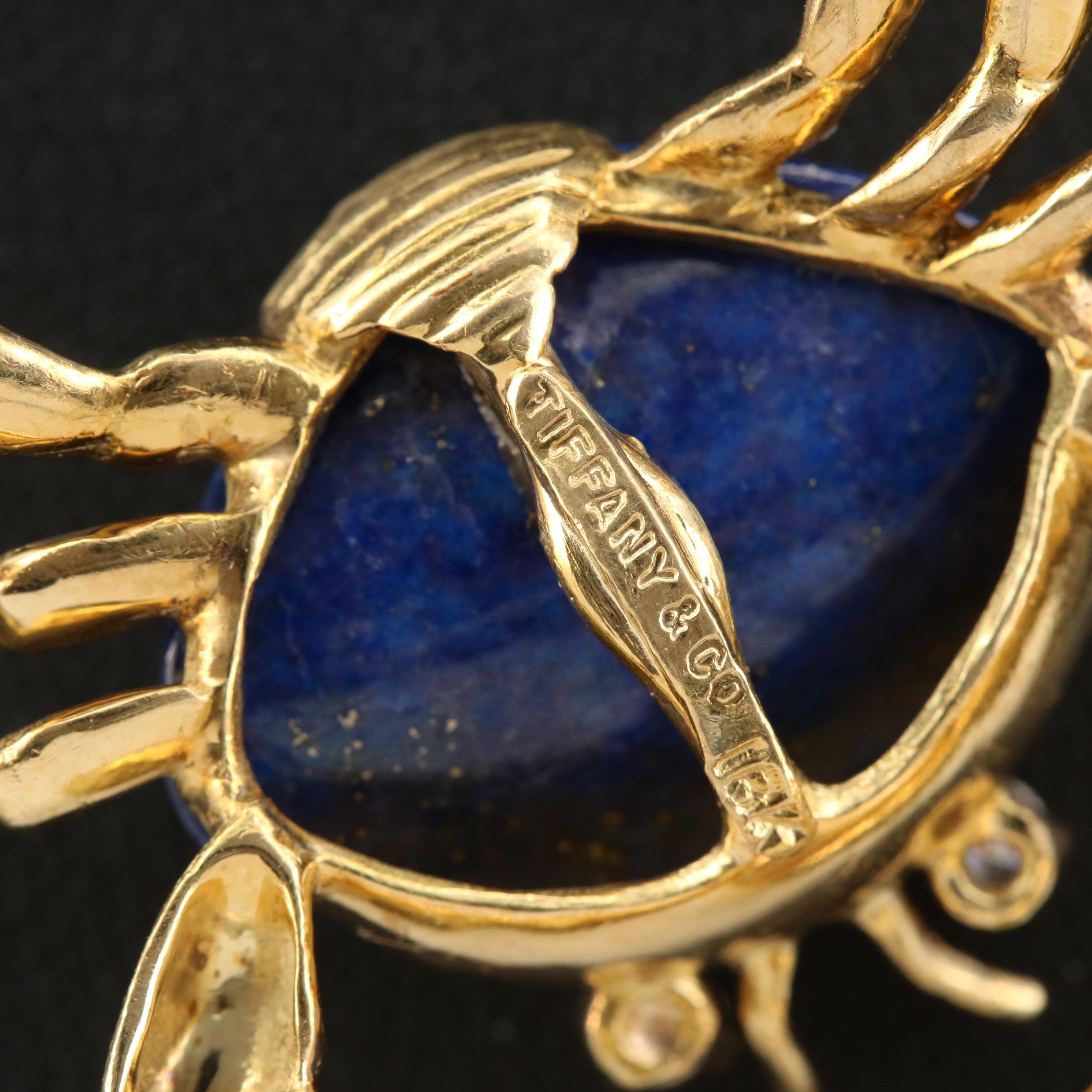 Tiffany & Co. 18K Gold Lapis Lazuli and Diamond Crab Brooch