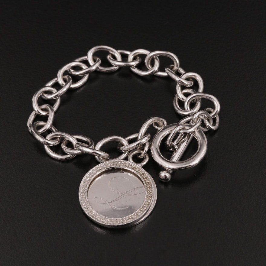 Sterling Silver Diamond Chain Bracelet With Charm