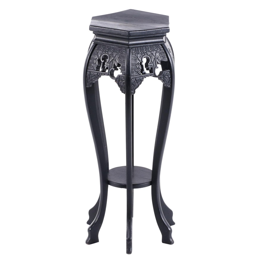 Chinese Style Ebonized Wood Plant Stand, Late 20th Century