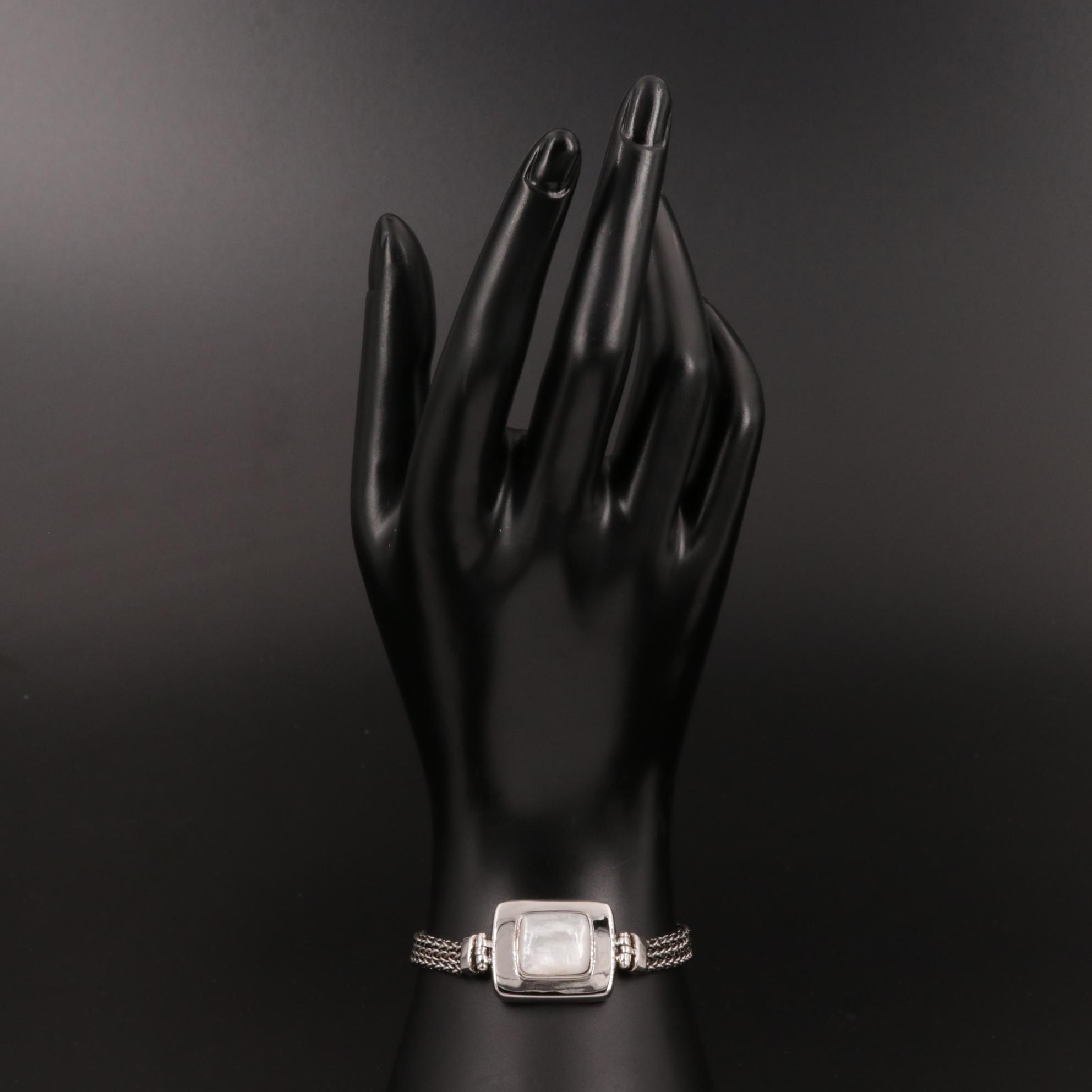 Sterling Silver Mother of Pearl Triple Strand Bracelet