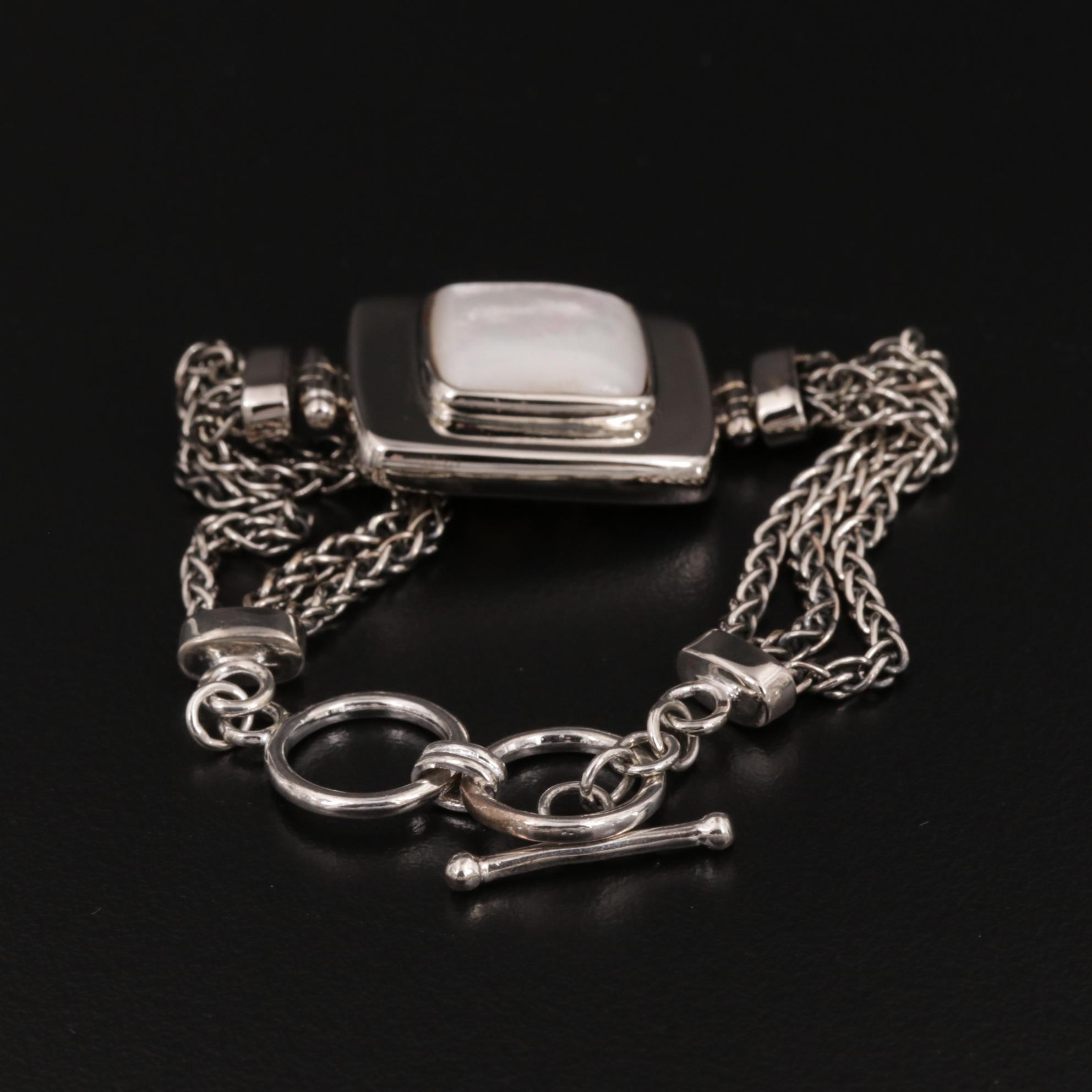 Sterling Silver Mother of Pearl Triple Strand Bracelet