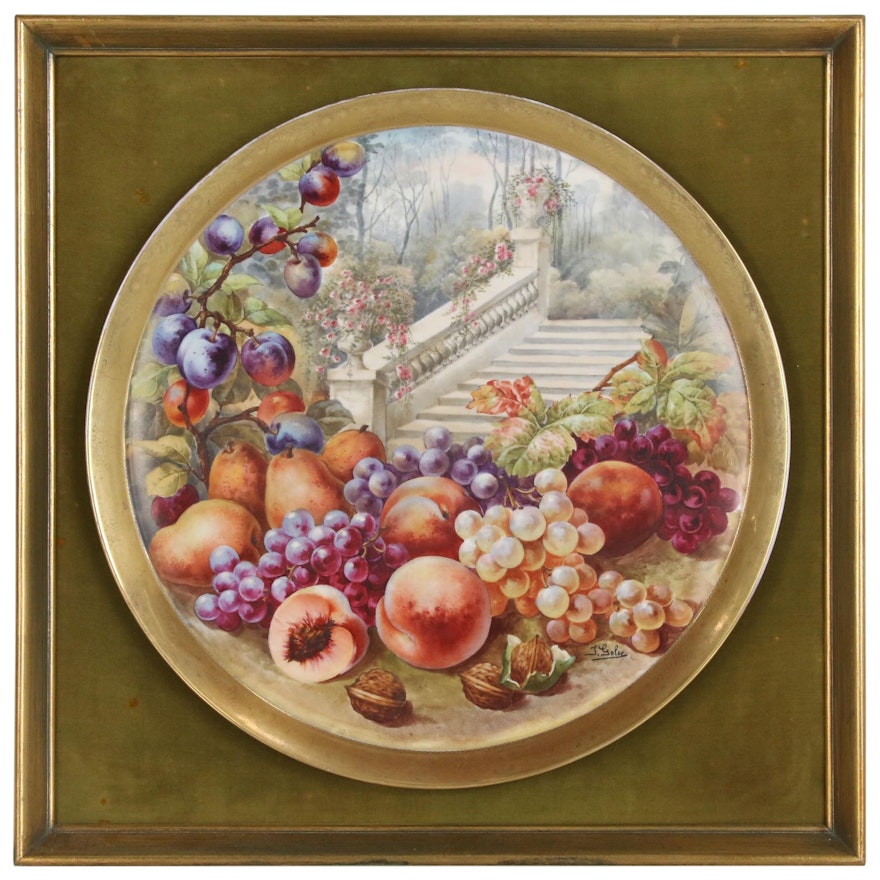 J. Golse Hand-Painted Limoges Plate with Fruit, Late 19th Century