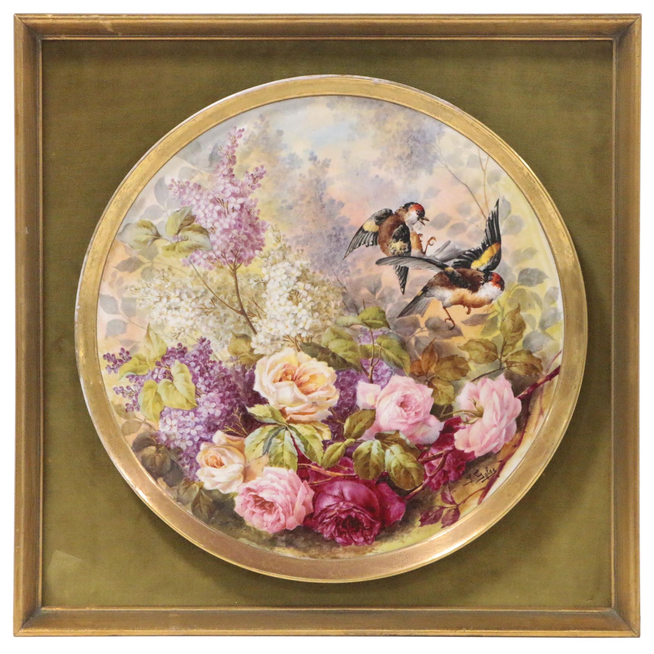 J. Golse Hand-Painted Limoges Plate with Birds and Flowers, Late 19th Century