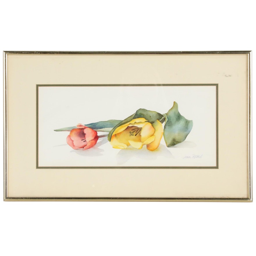 Joan Rothel Watercolor Painting of Tulips, Late 20th Century
