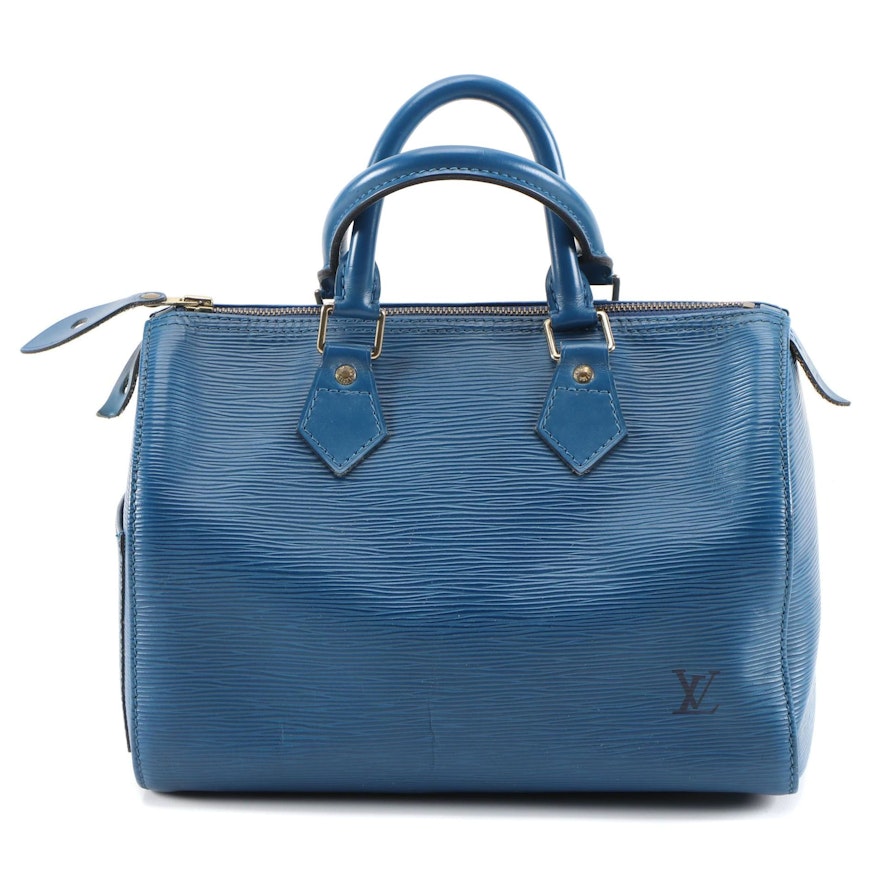 Louis Vuitton Speedy 25 Bag in Toledo Blue Epi and Smooth Leather