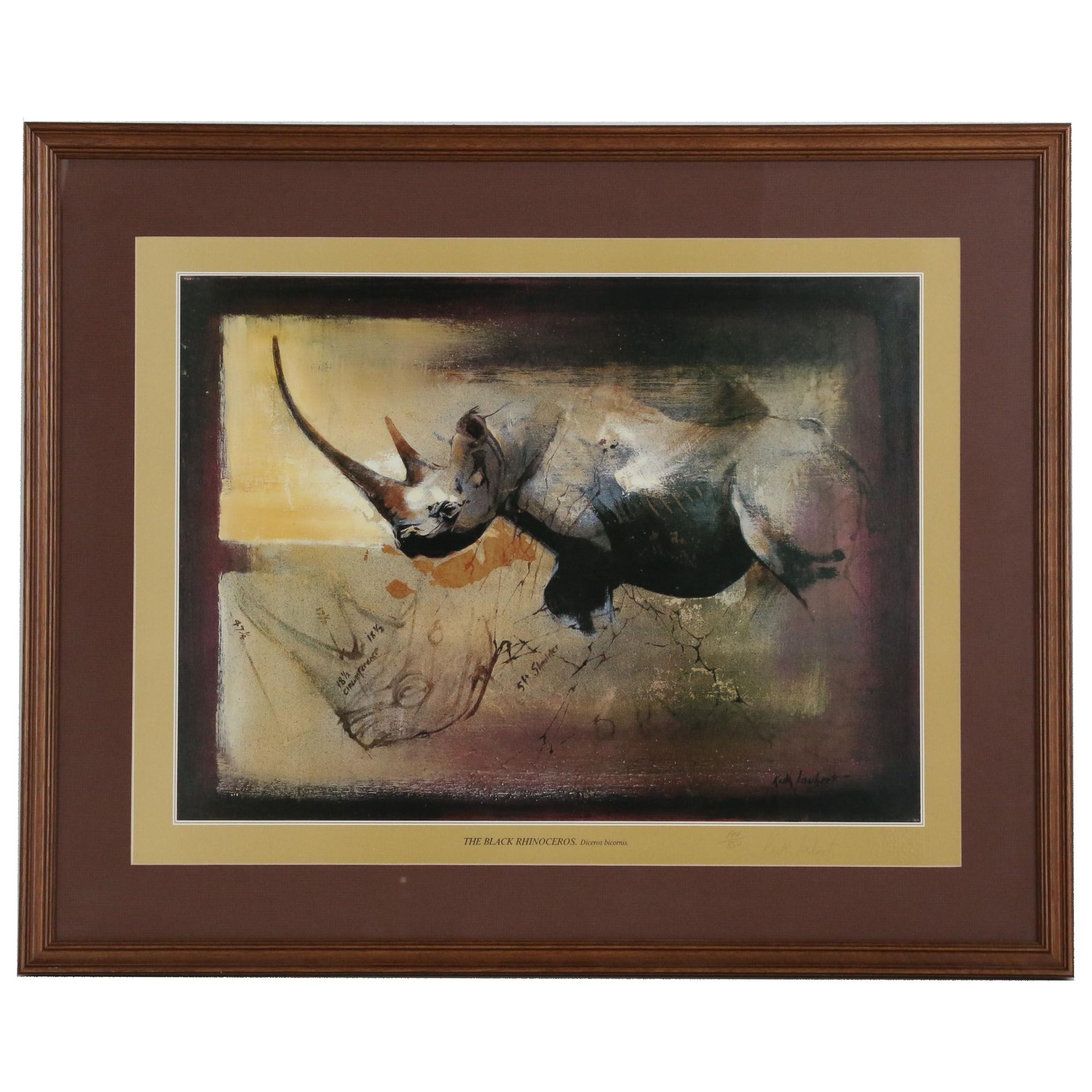 Keith Joubert Offset Lithograph "The Black Rhinoceros. Diceros bicornis."