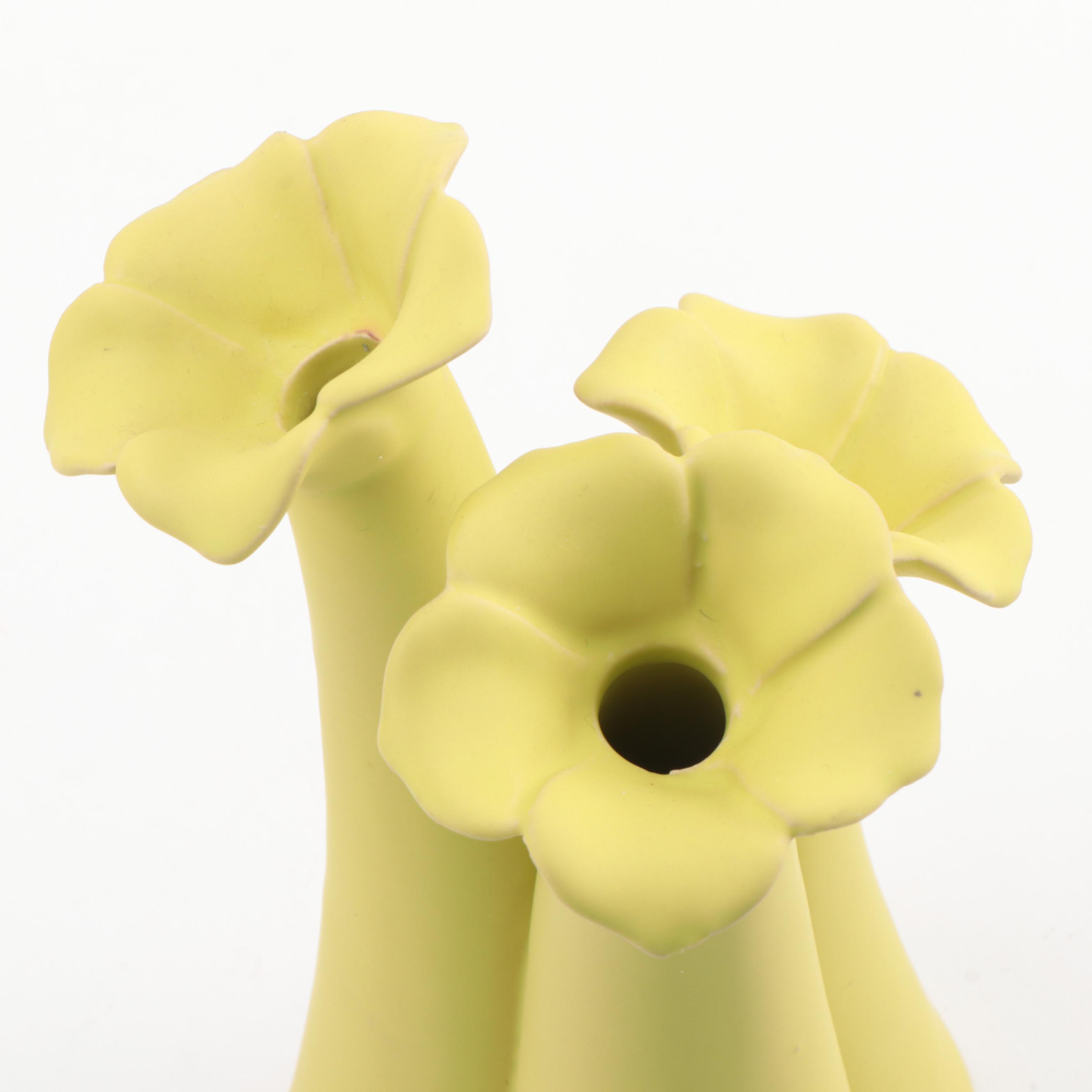 Mid-Century Japanese Artmark Ceramic Figurines with Yellow Ceramic Vase